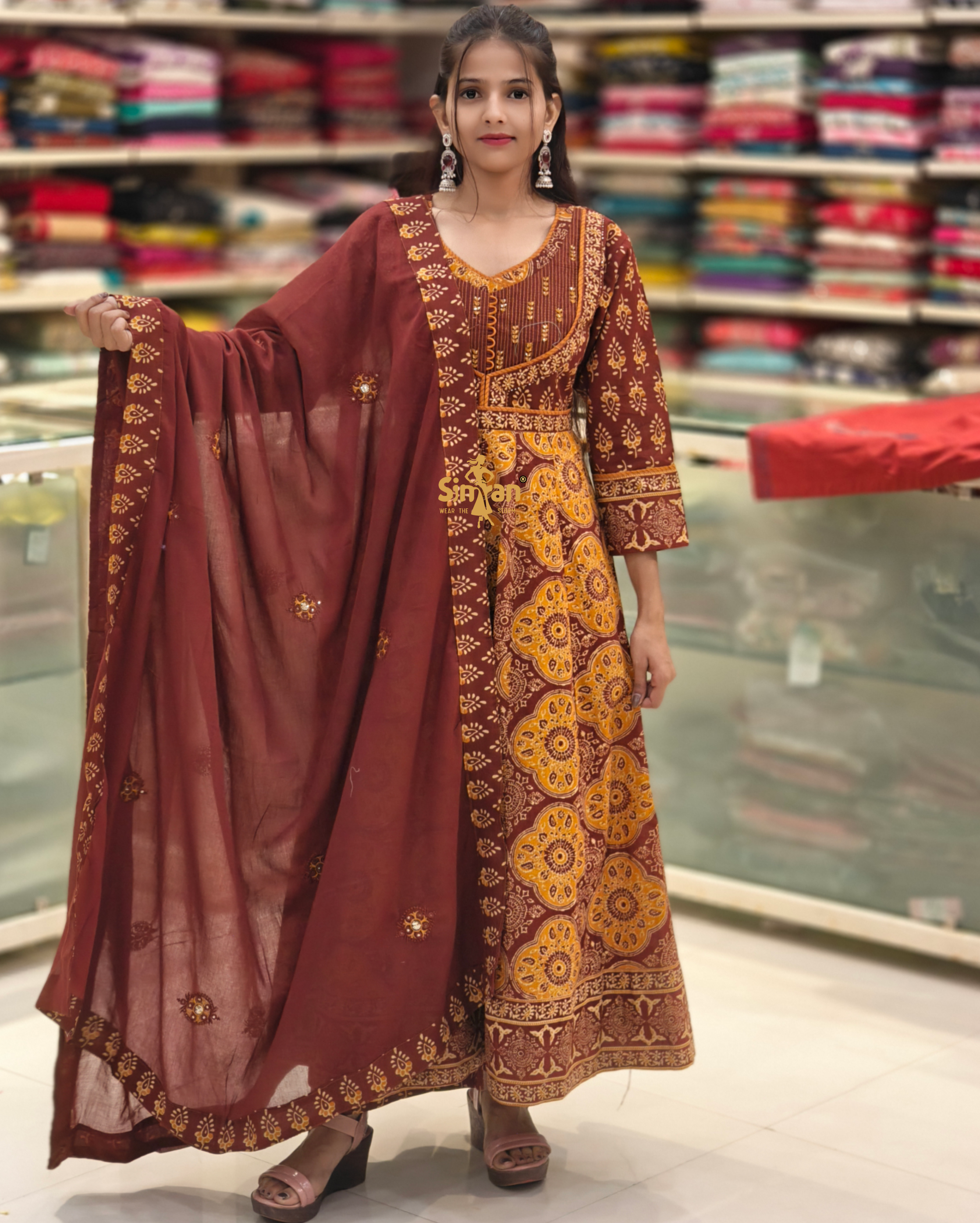 Pure Cotton Flared Kurti Pant Dupatta Set 014408