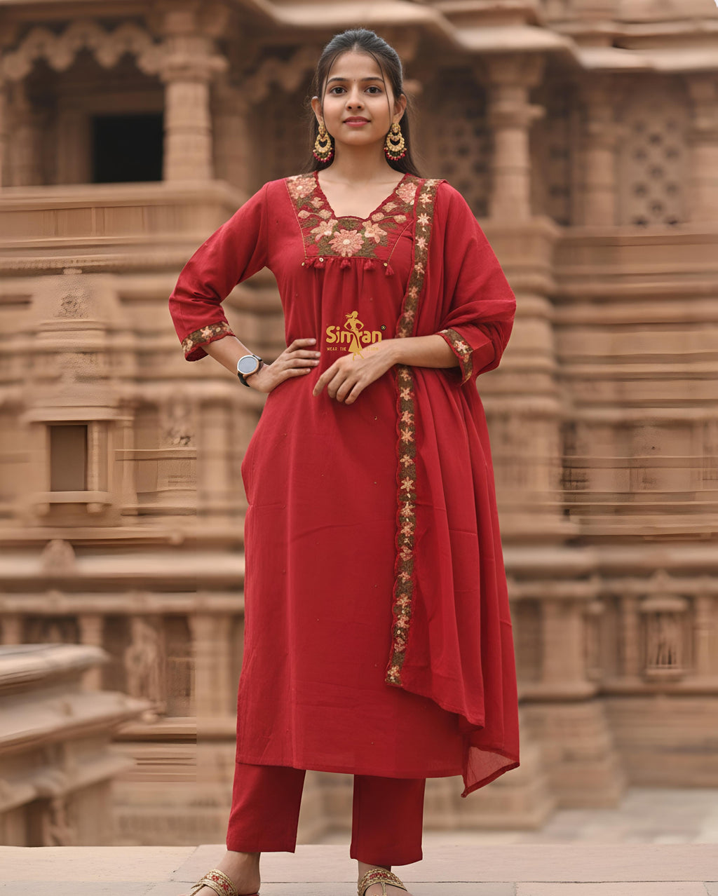 Pure Cotton Kurti Pant Dupatta Set 014733