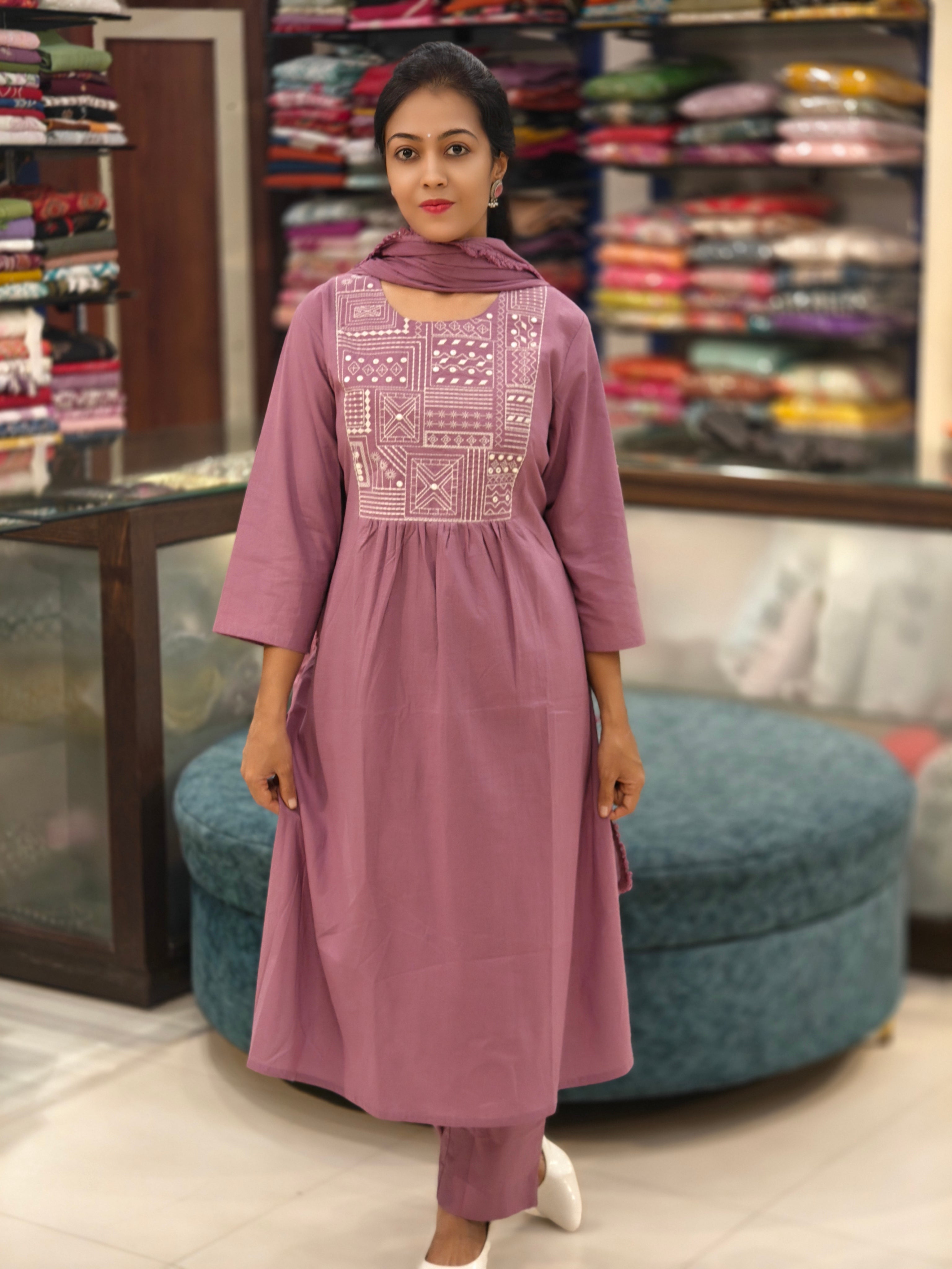 Pure Cotton  Kurti Pant Dupatta Set 014344