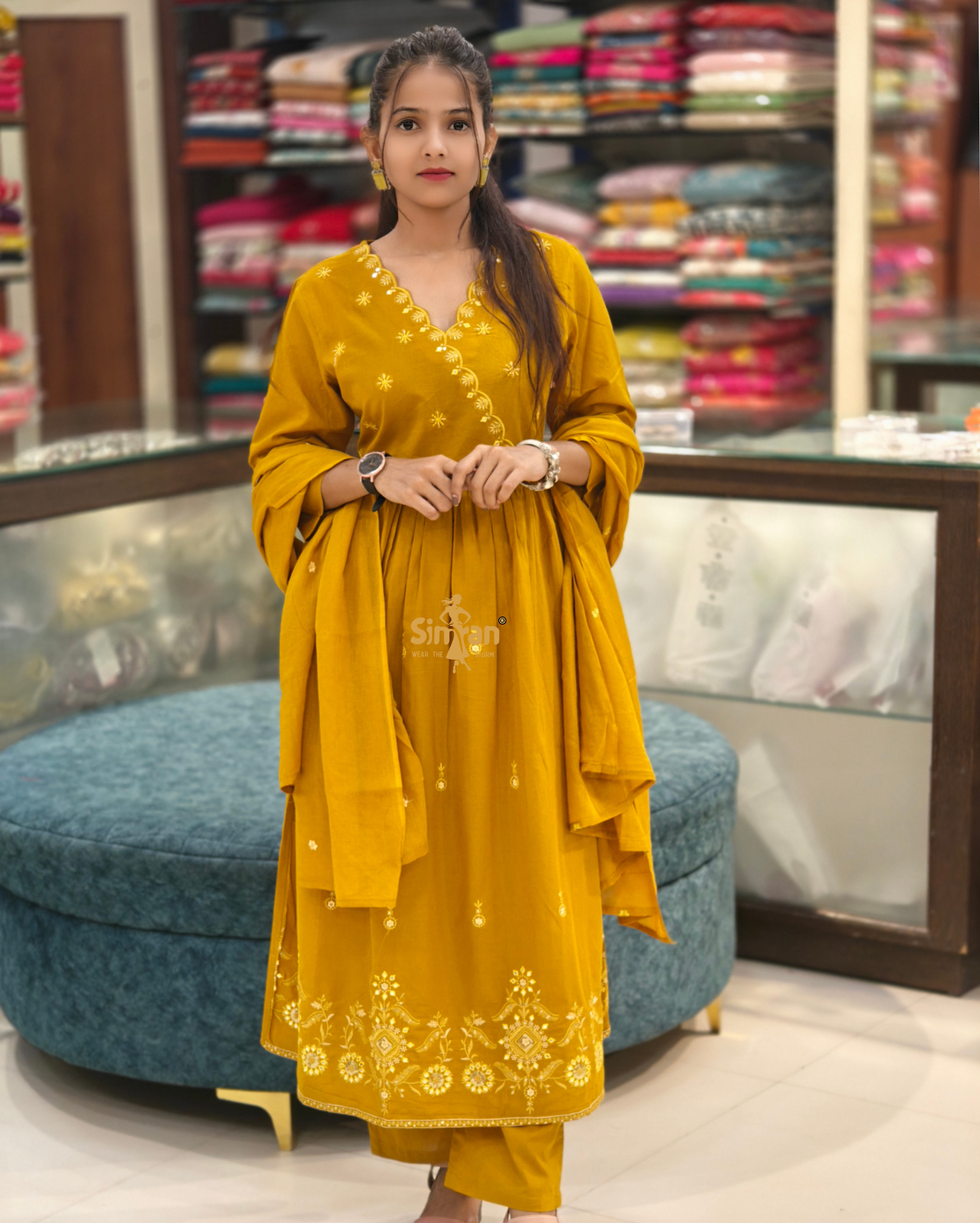 Pure Cotton Kurti Pant Dupatta Set 014412