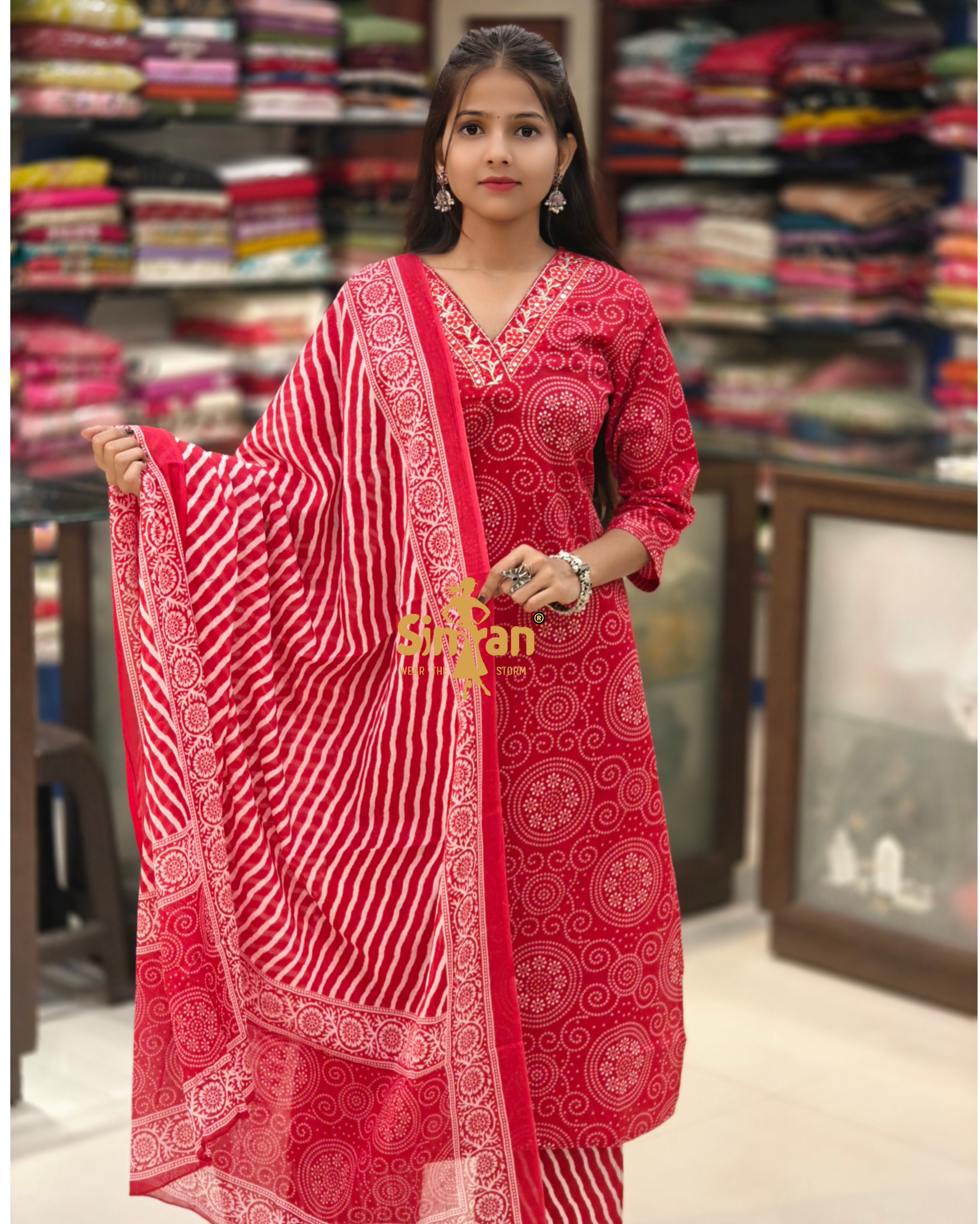 A-Line Pure Cotton  Kurti Pant Dupatta Set 014353