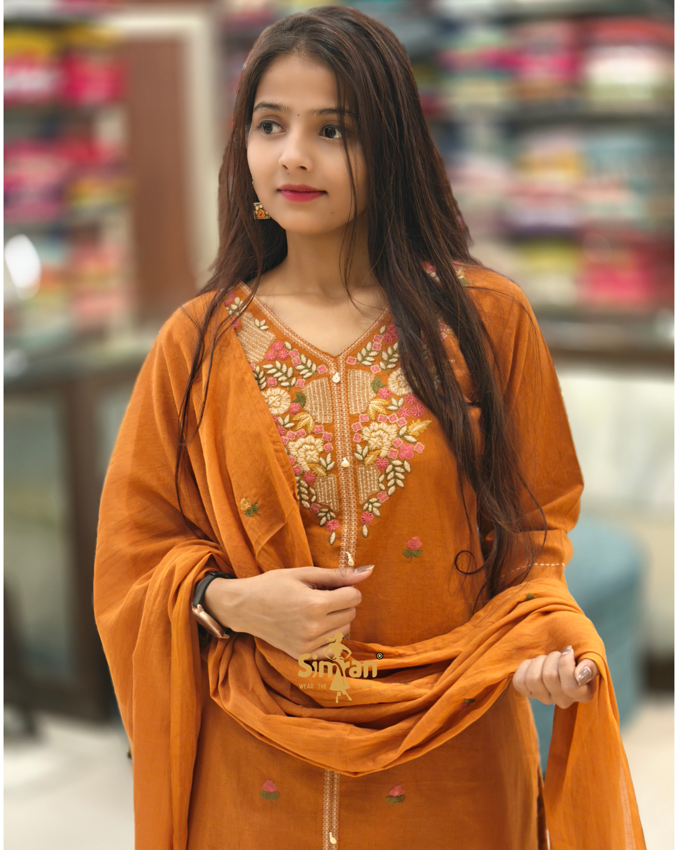 Linen Cotton Kurti Pant Dupatta Set 014406