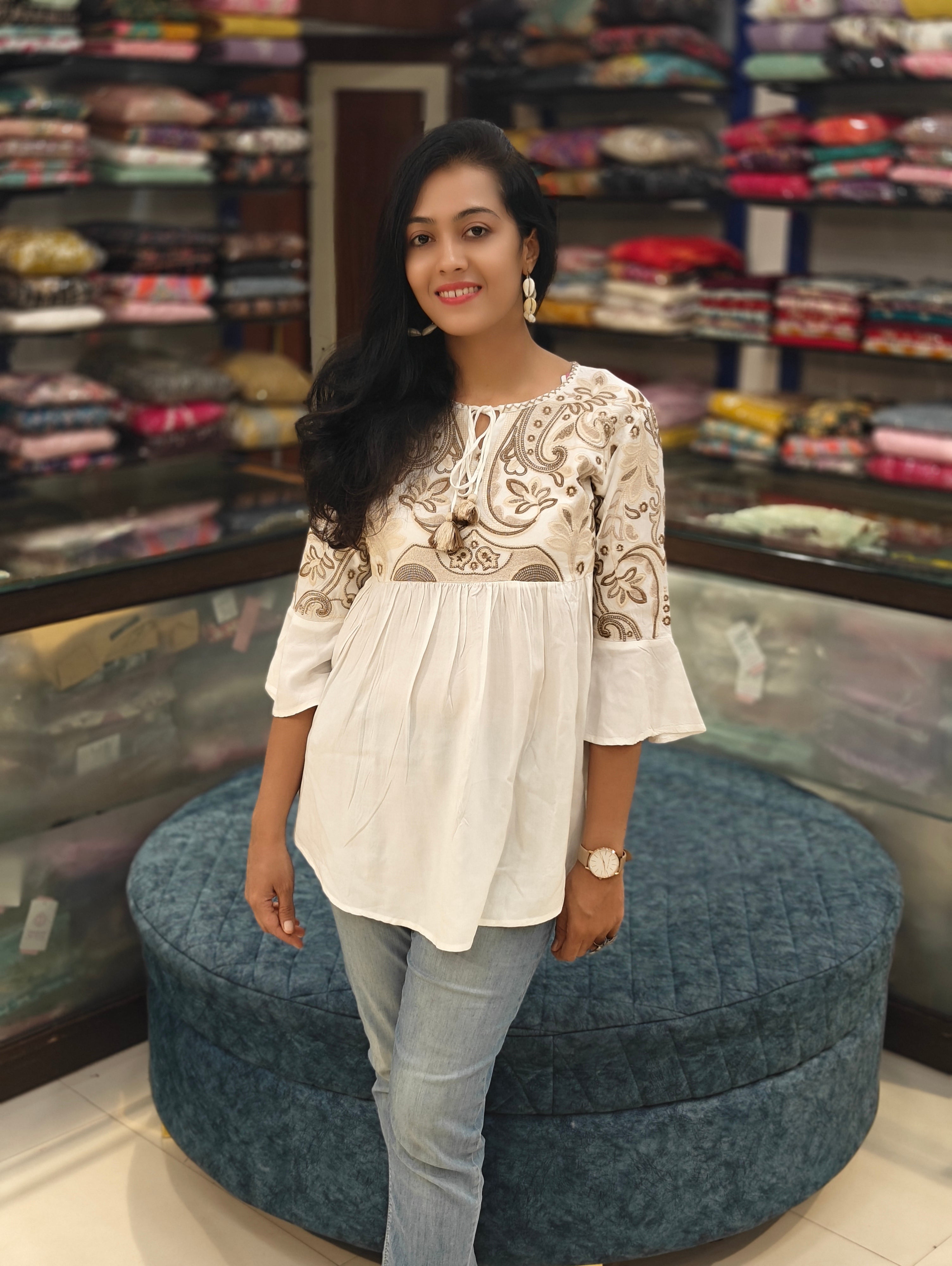 Ivory Boho Style Short Kurti 011561