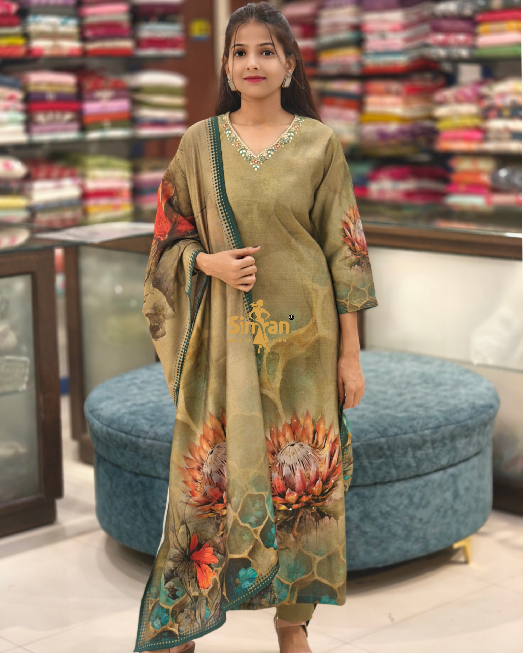 Modal Silk Kurti Pant Dupatta Set 014153