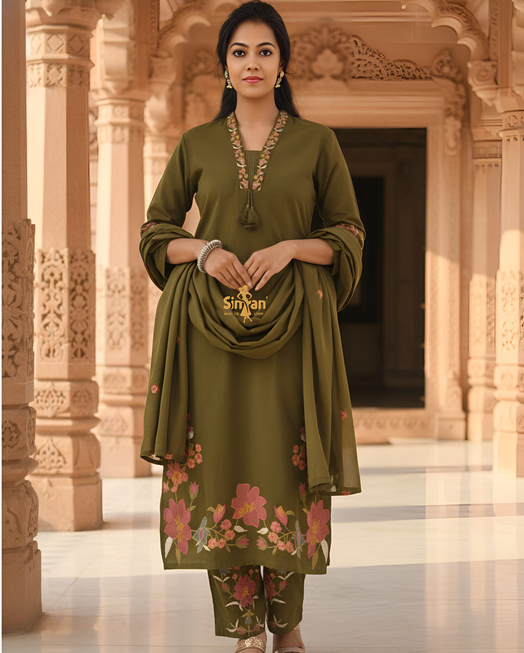 Linen Cotton Kurti Pant Dupatta Set 014728