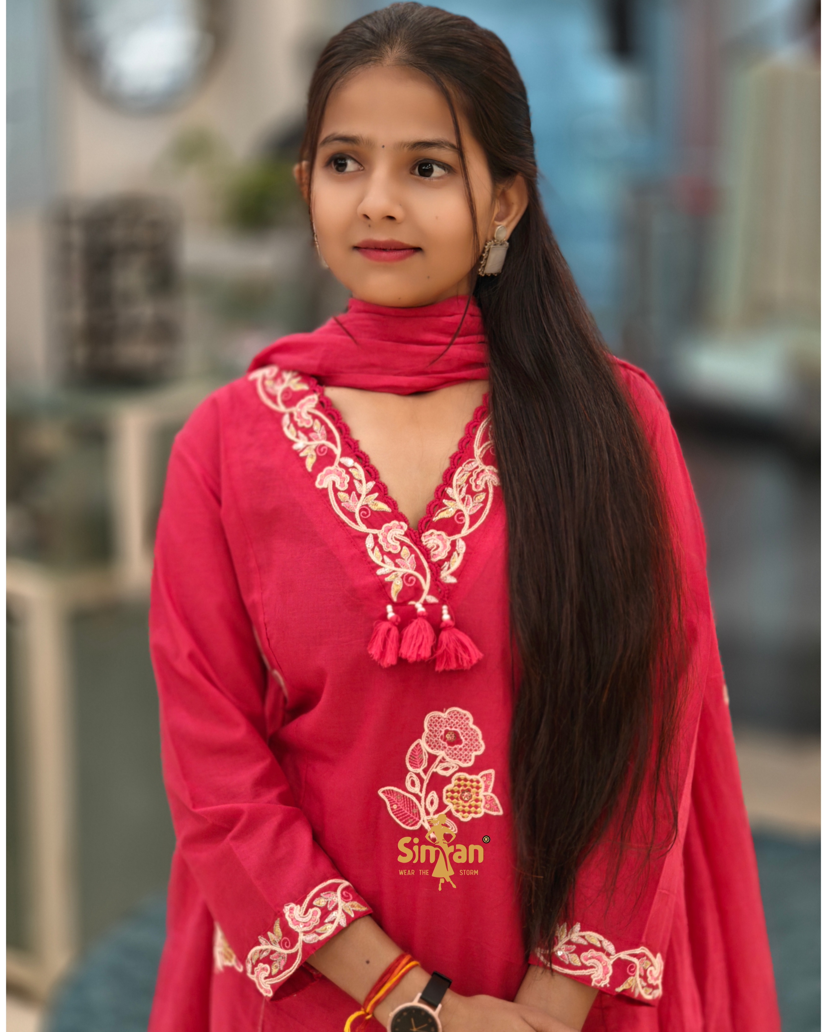 A-Line Pure Cotton  Kurti Pant Dupatta Set 014416