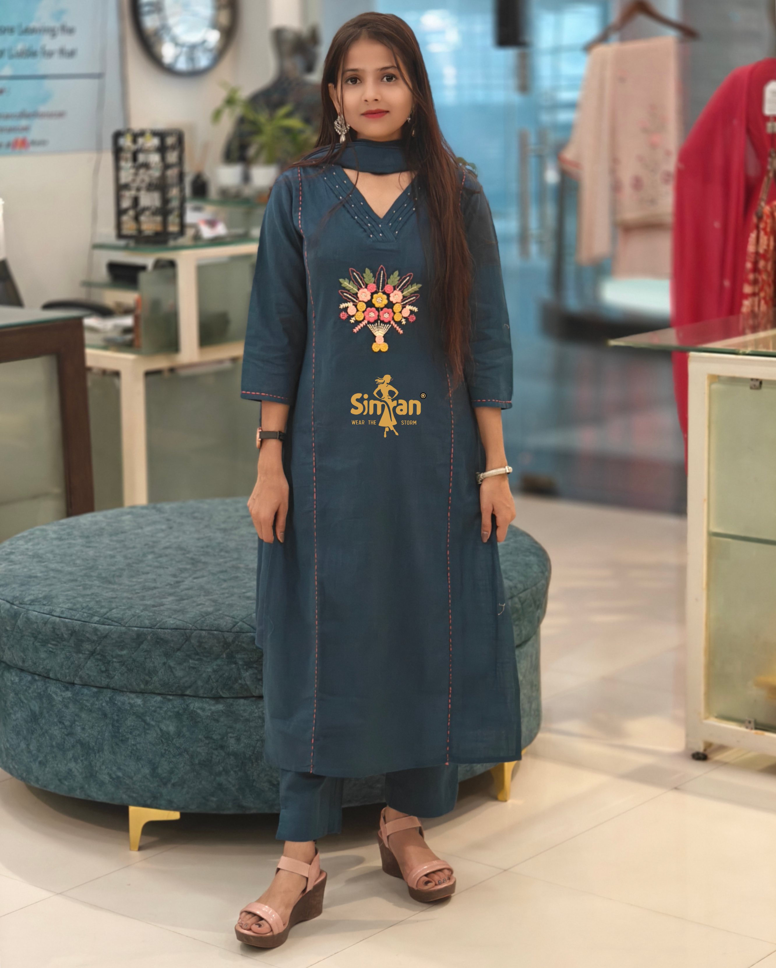 Linen Cotton Kurti Pant Dupatta Set 014401