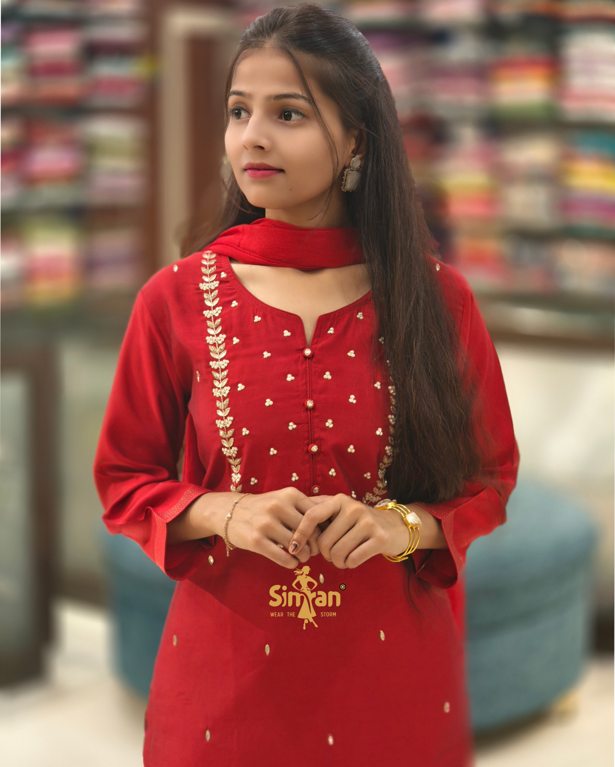Modal Silk Kurti Pant Dupatta Set 014149