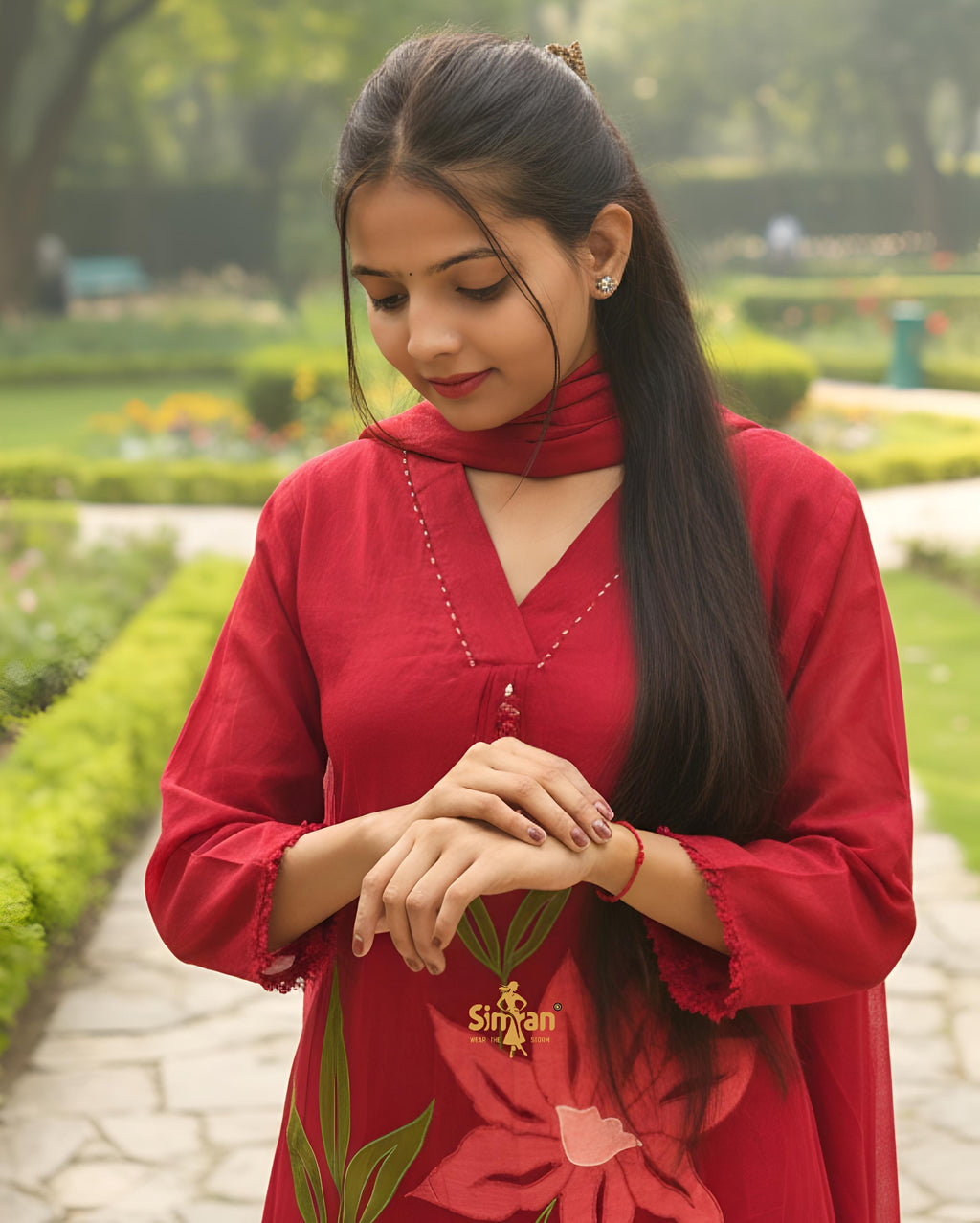 A-Line Pure Cotton  Kurti Pant Dupatta Set 014749