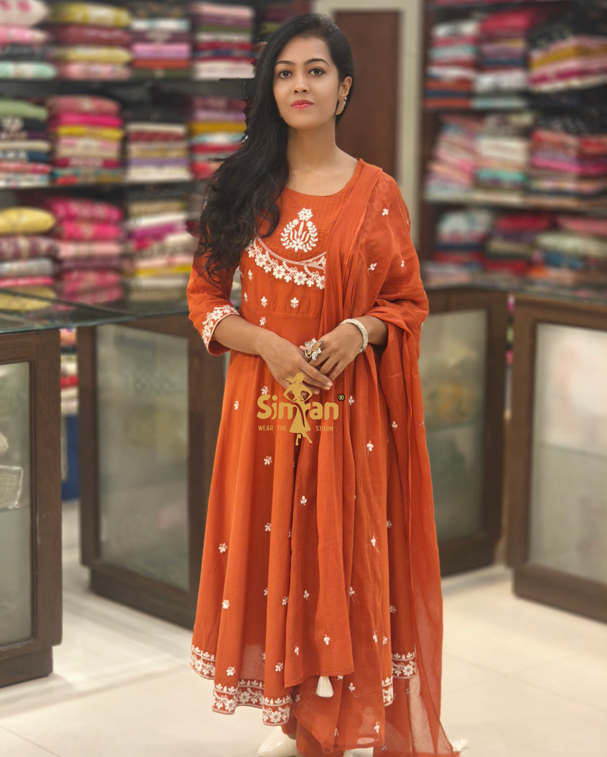 Flared Pure Cotton Kurti Pant Dupatta Set 014341