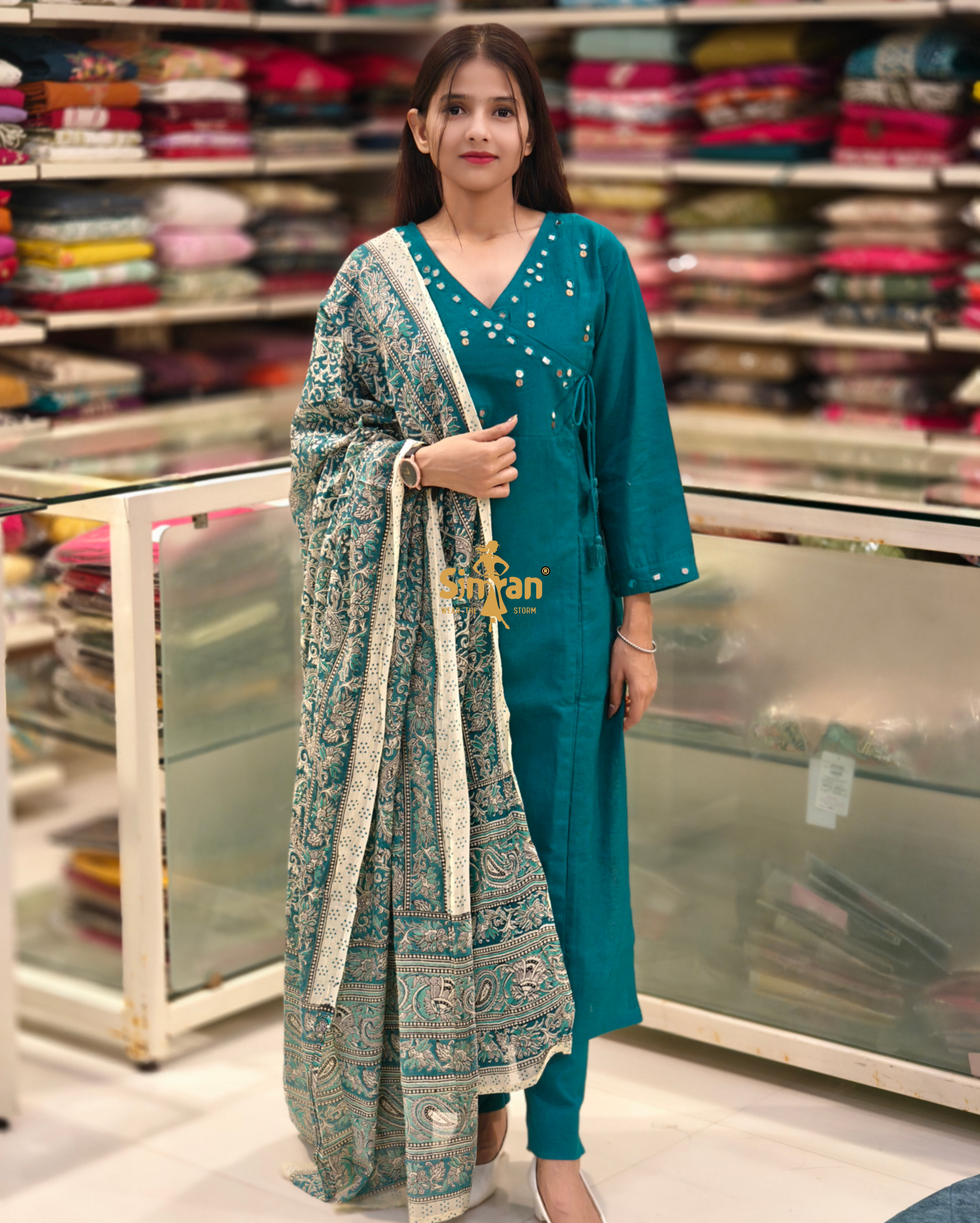 Linen Cotton Kurti Pant Dupatta Set 014491