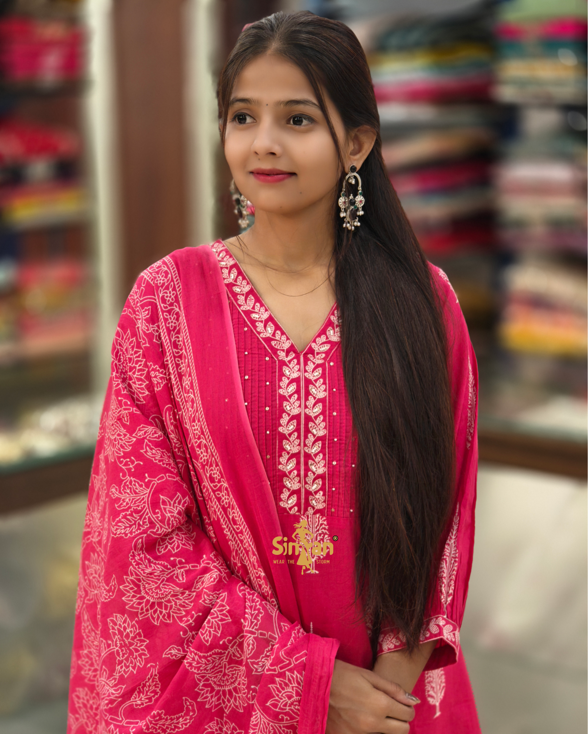 A-Line Pure Cotton  Kurti Pant Dupatta Set 014398