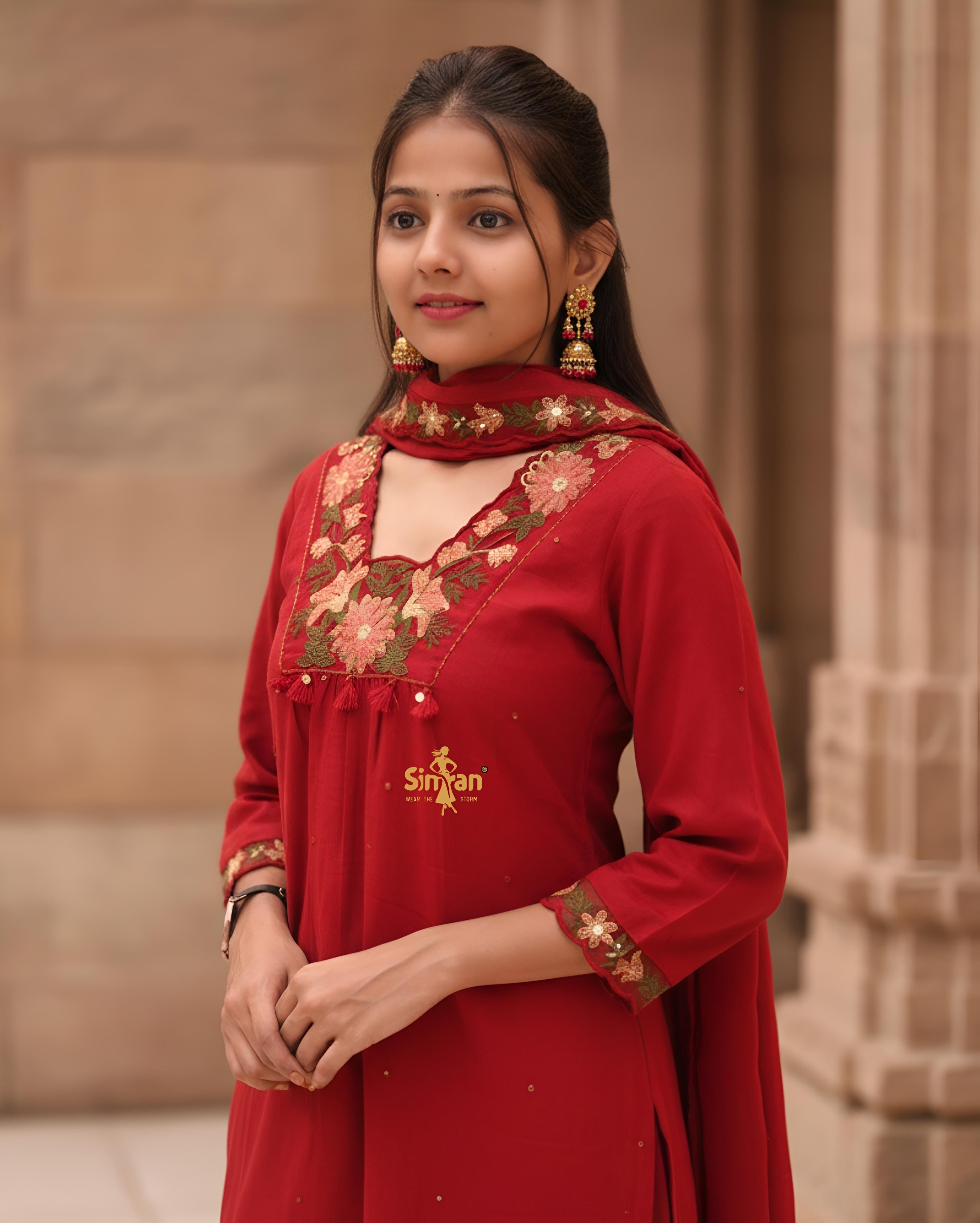 Pure Cotton Kurti Pant Dupatta Set 014733