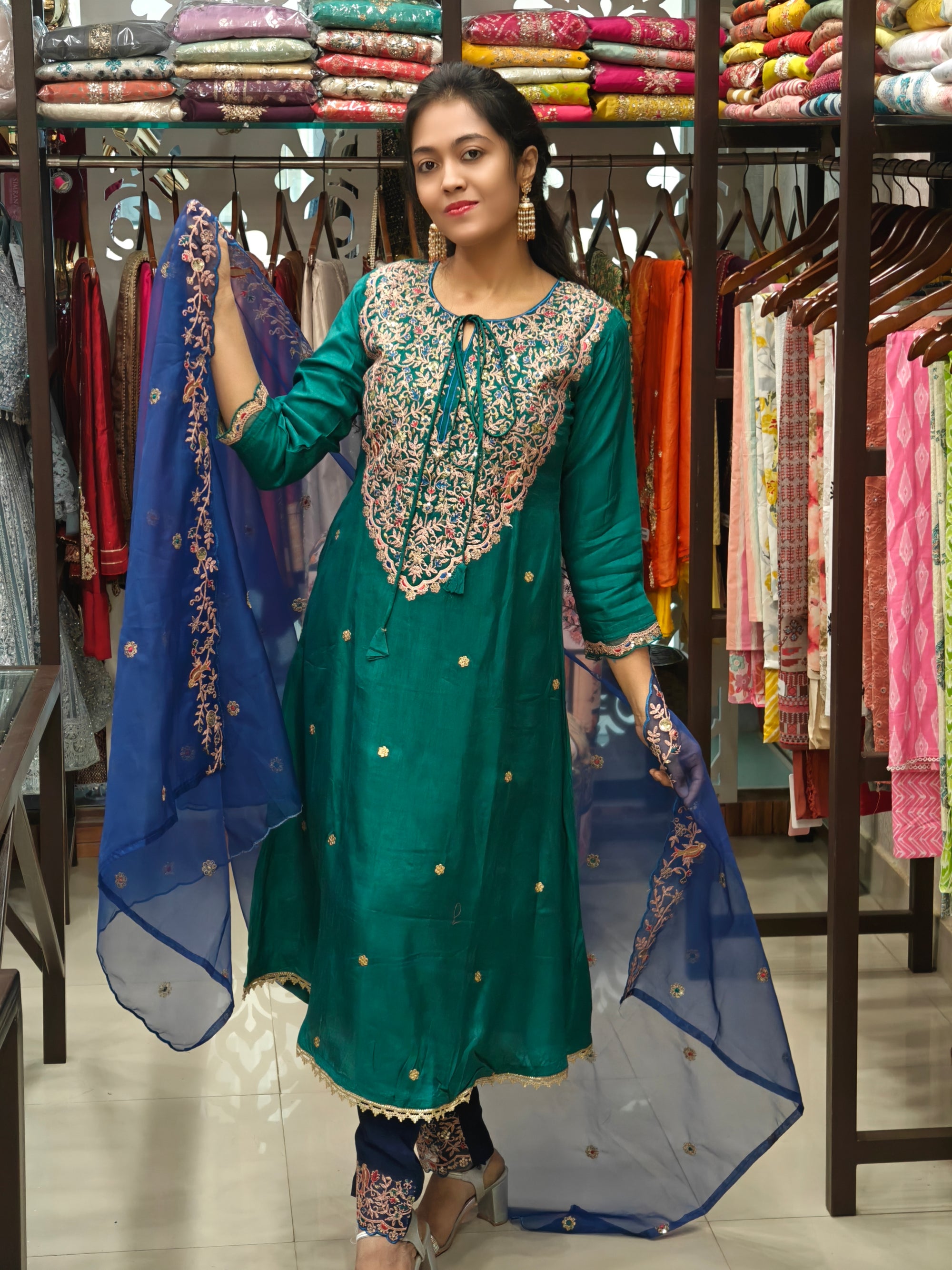 Silk Flared Top Pant and Dupatta Set 012416