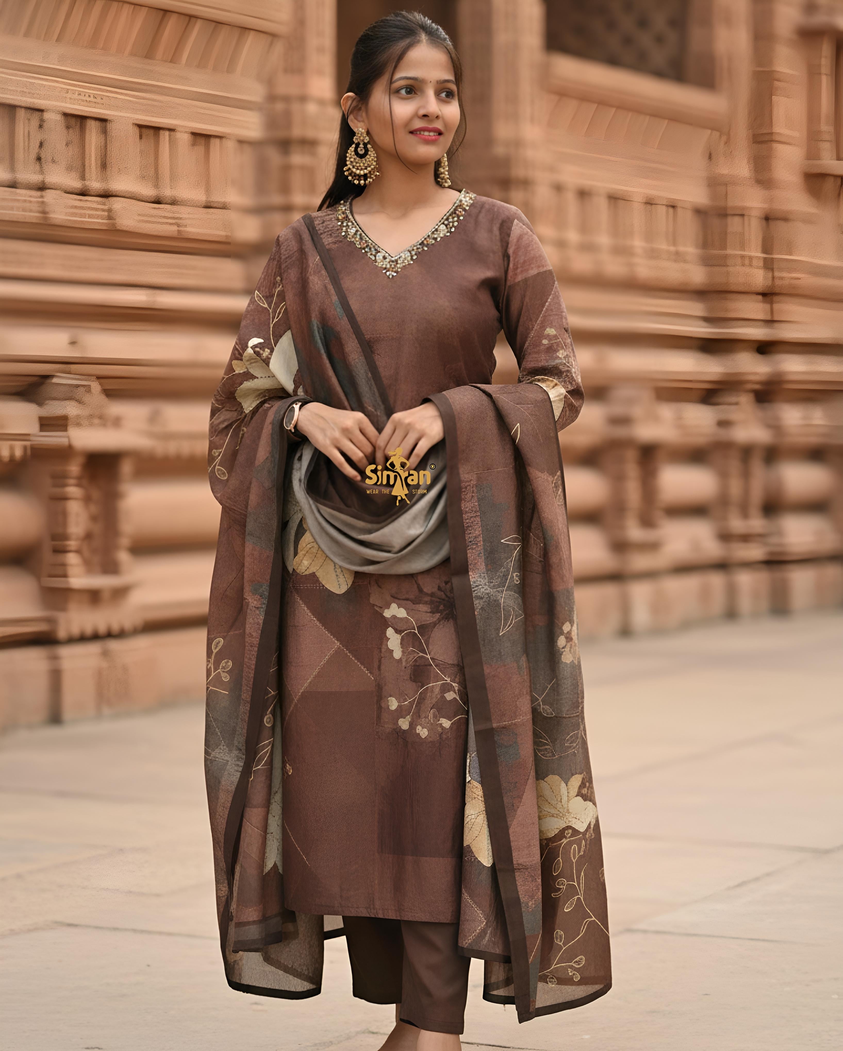 Modal Silk Kurti Pant Dupatta Set014765