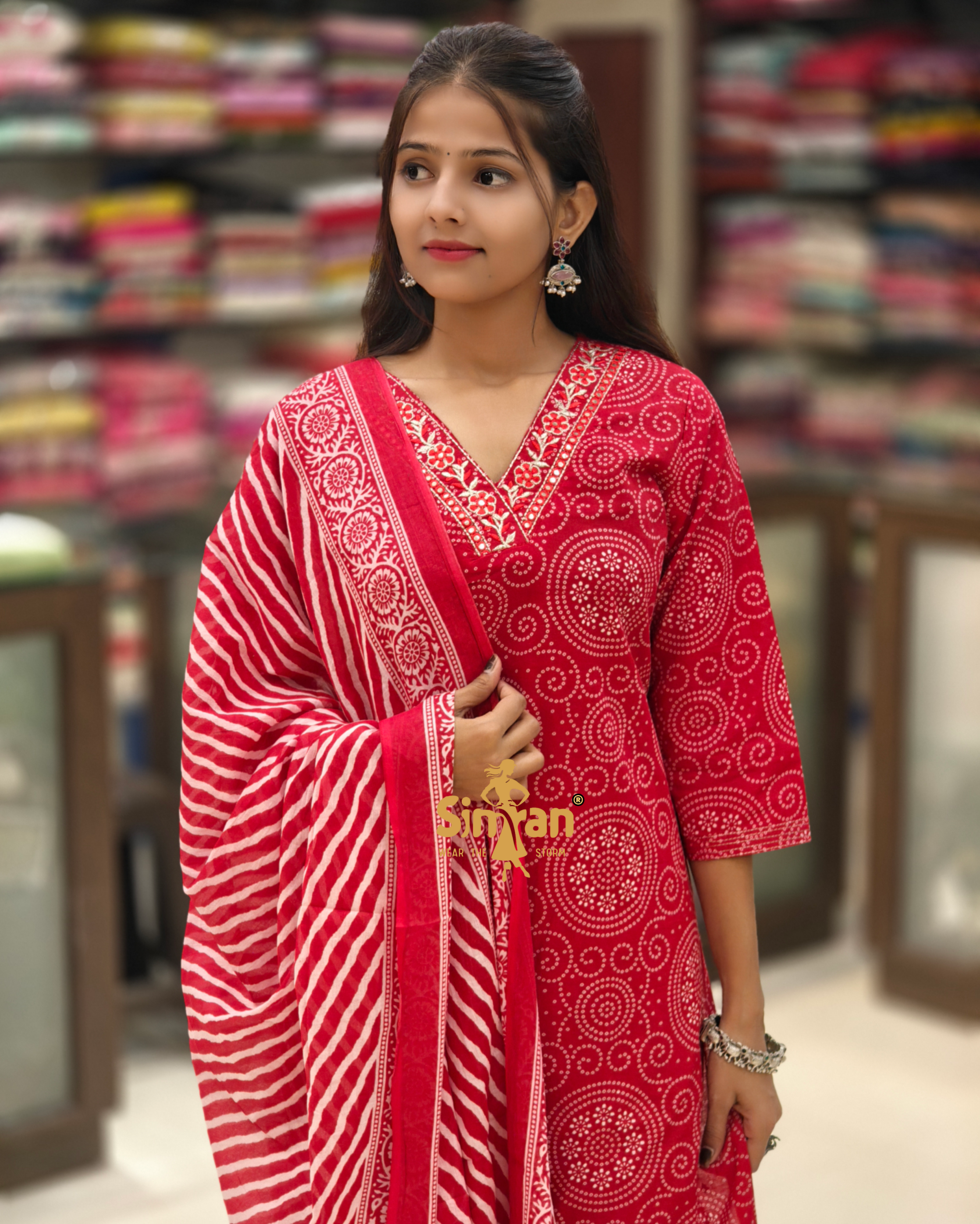 A-Line Pure Cotton  Kurti Pant Dupatta Set 014353