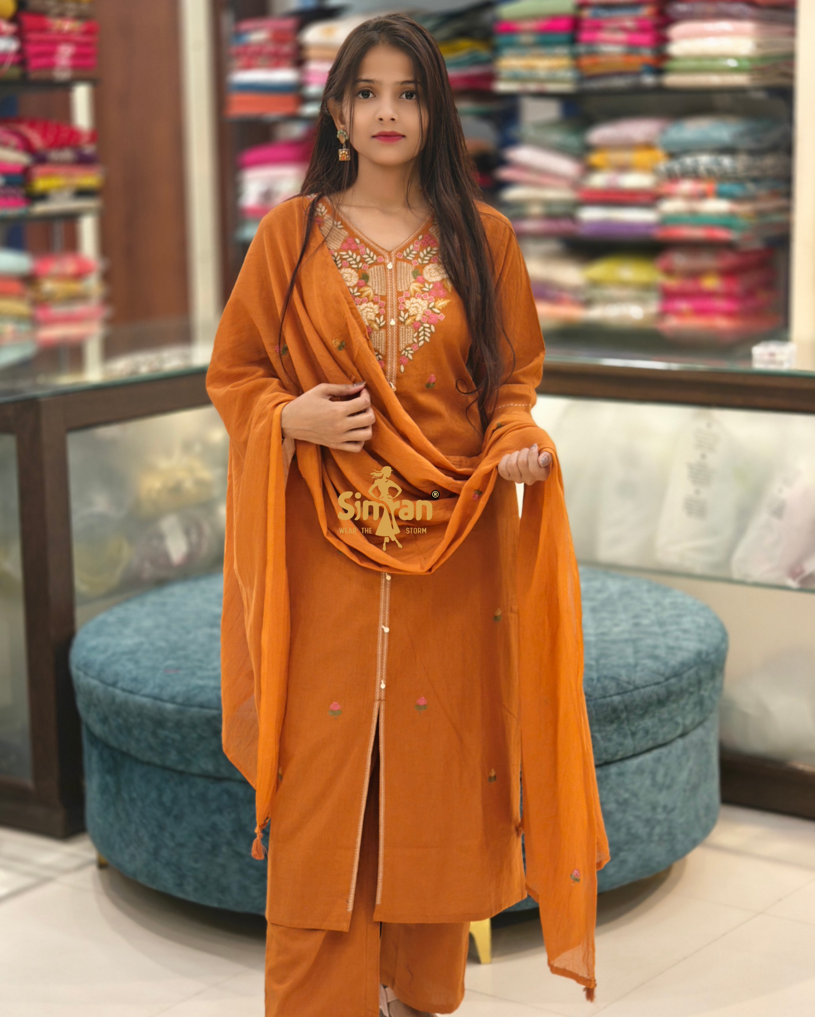 Linen Cotton Kurti Pant Dupatta Set 014406