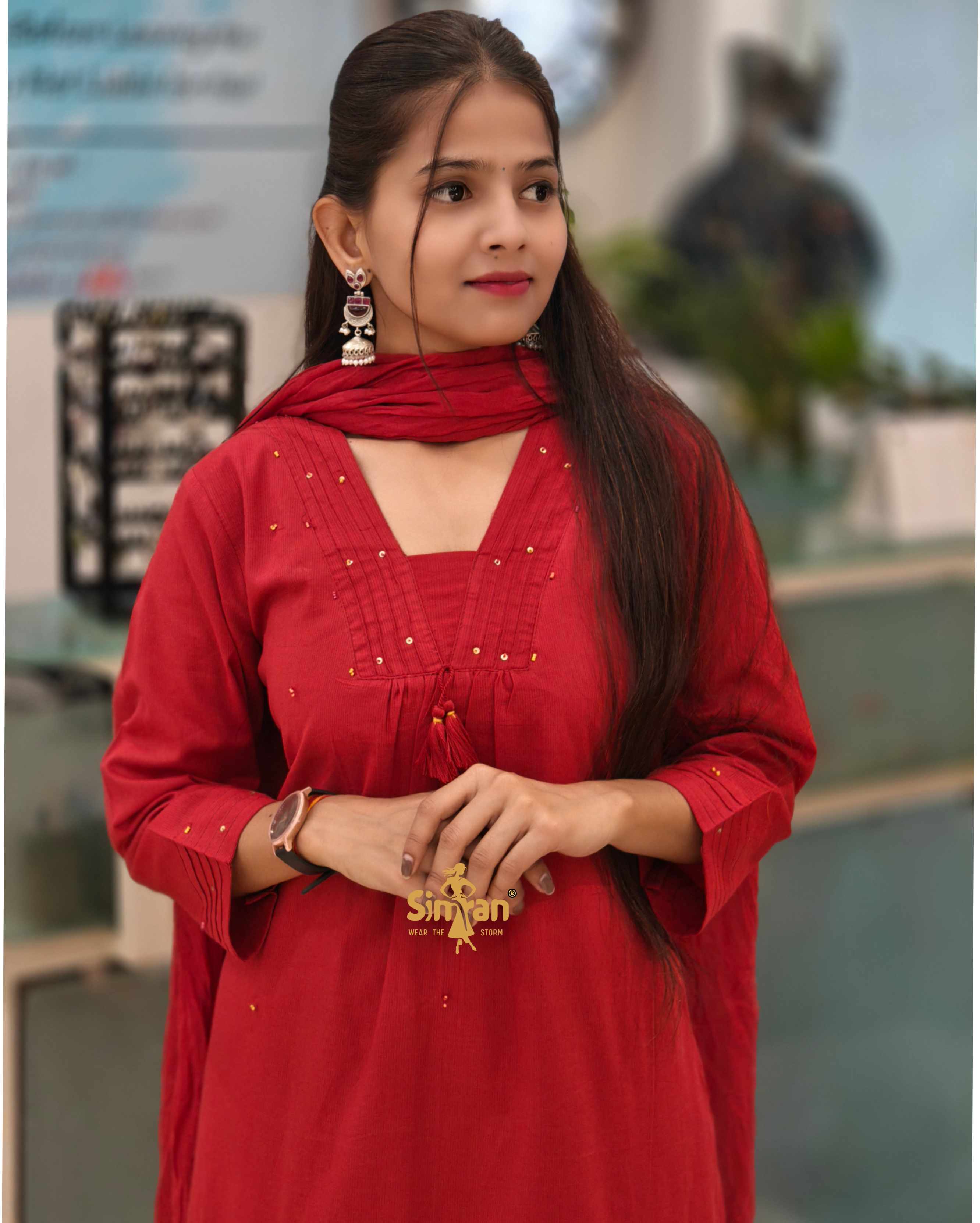 A-Line Pure Cotton  Kurti Pant Dupatta Set 014384-A