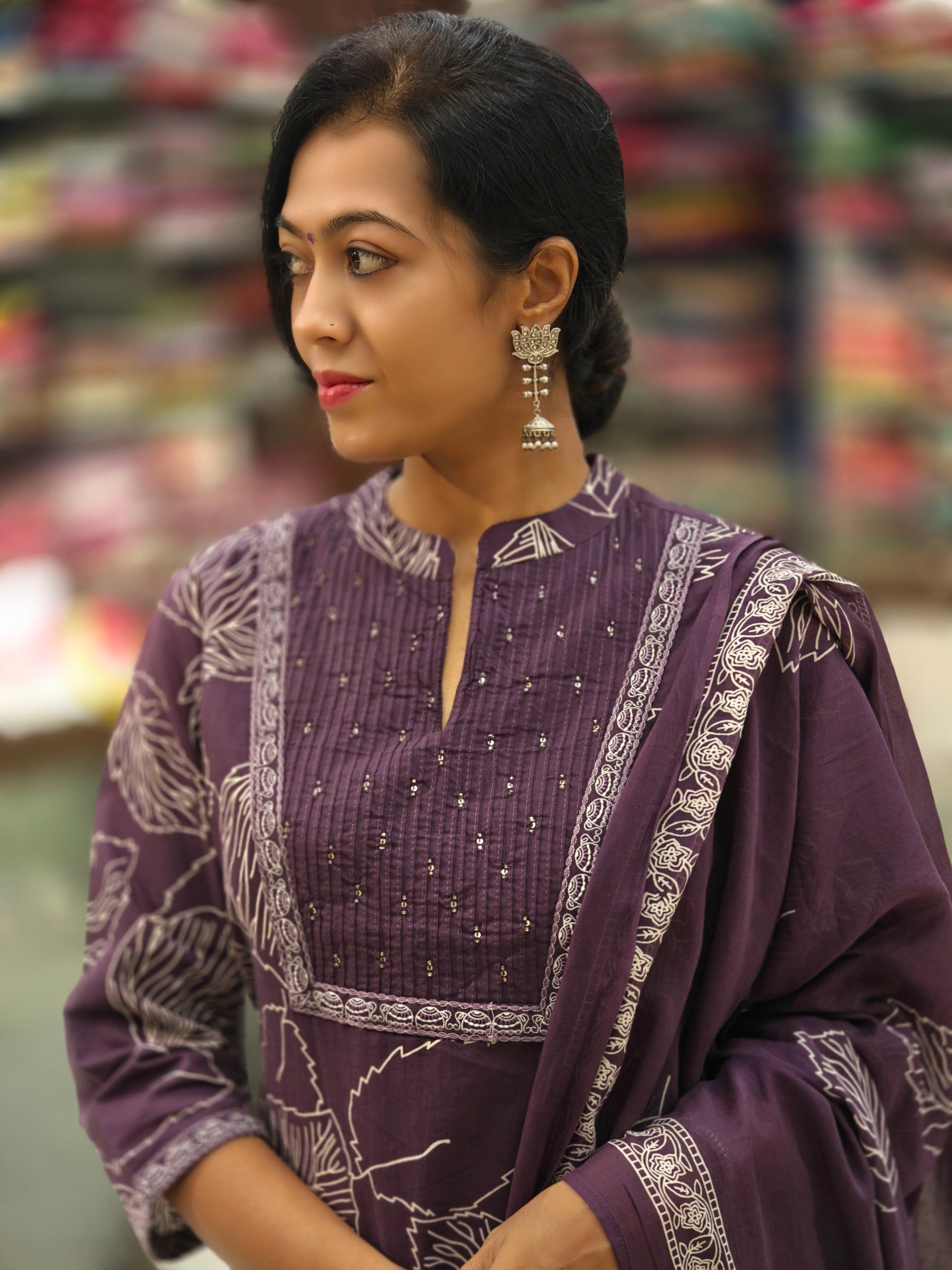 A-Line Pure Cotton  Kurti Pant Dupatta Set 014345