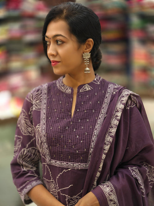 A-Line Pure Cotton  Kurti Pant Dupatta Set 014345