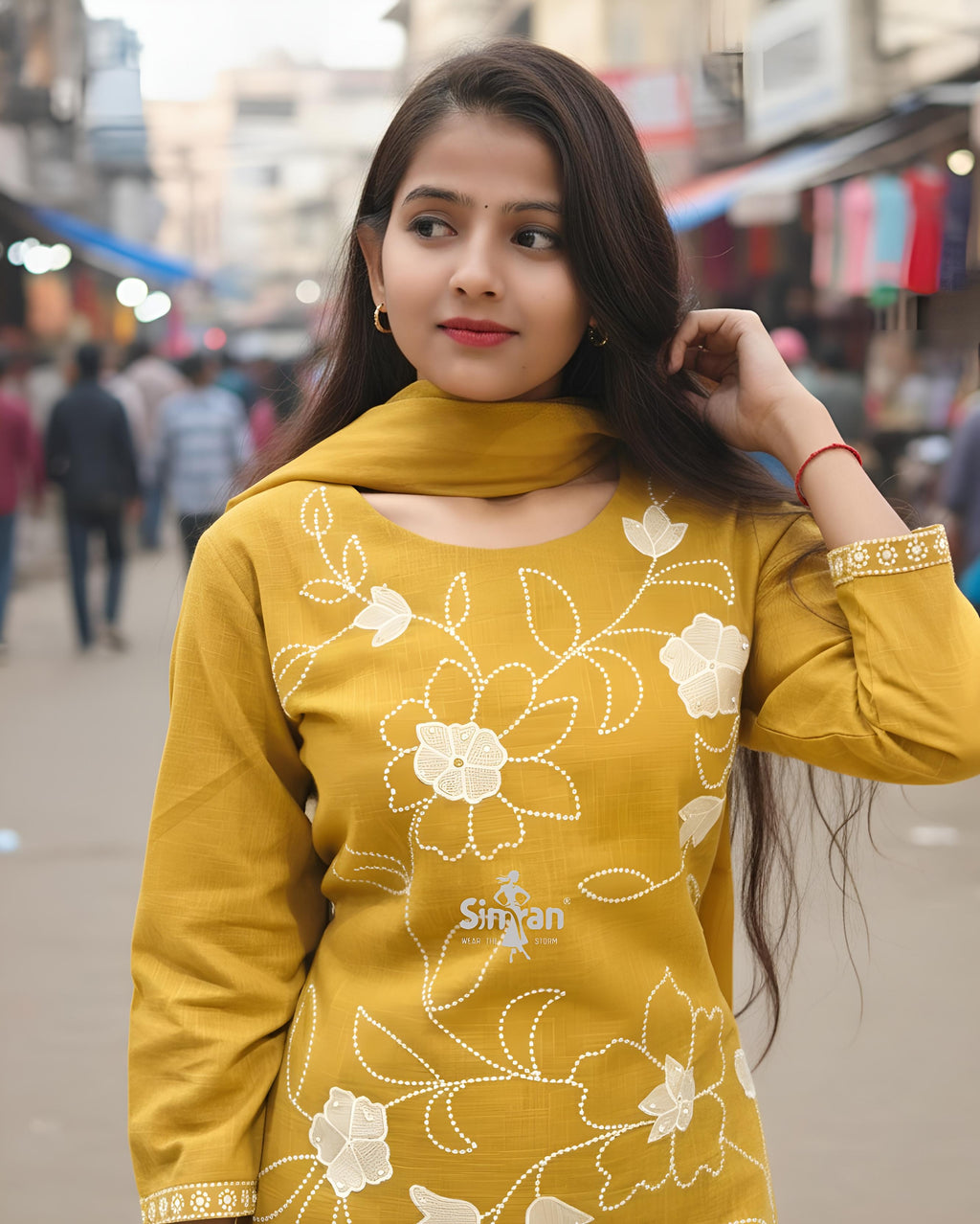 Linen Cotton Kurti Pant Dupatta Set 014748