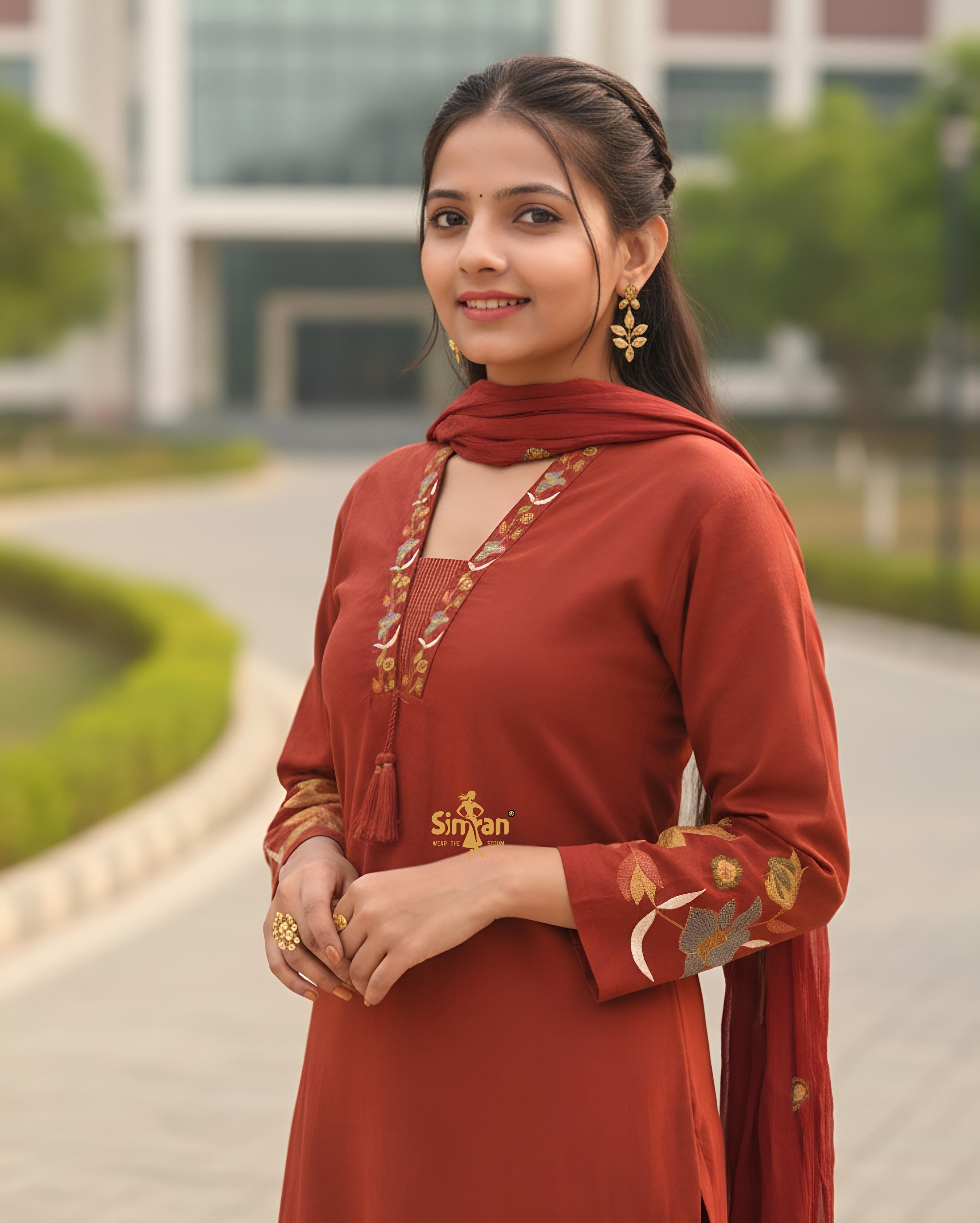 Linen Cotton Kurti Pant Dupatta Set 014727