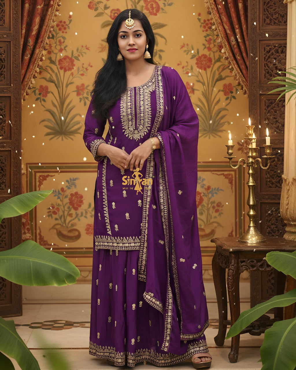 Chinon Mid-Length Top Divider & Dupatta Set 014706