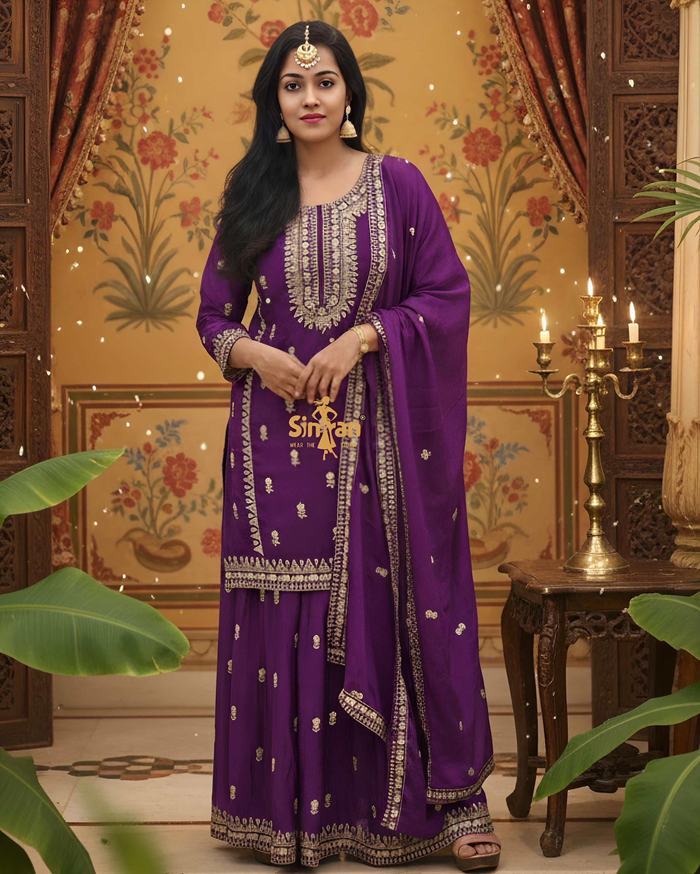 Chinon Mid-Length Top Divider & Dupatta Set 014706