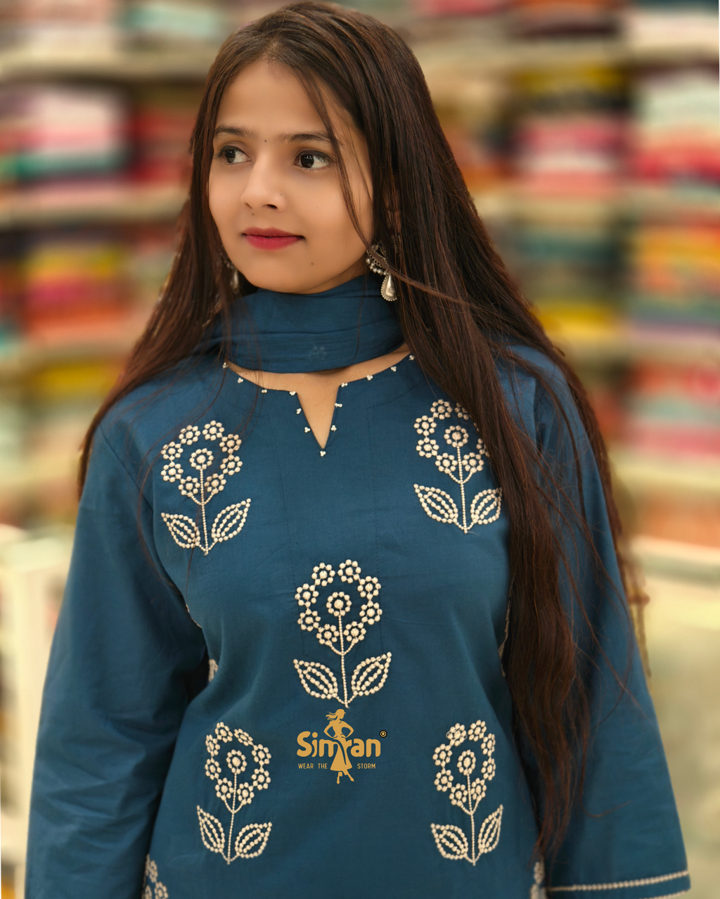 Pure Cotton Kurti Pant Dupatta Set 014370