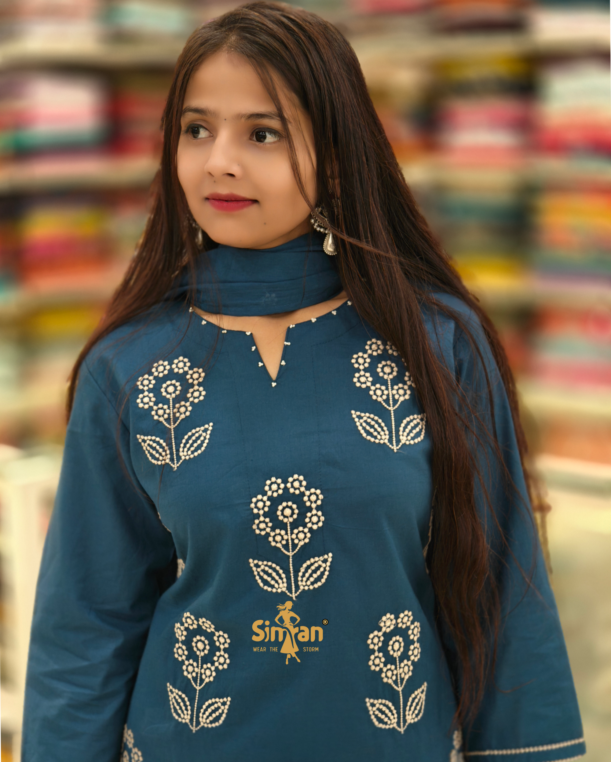 Pure Cotton Kurti Pant Dupatta Set 014370