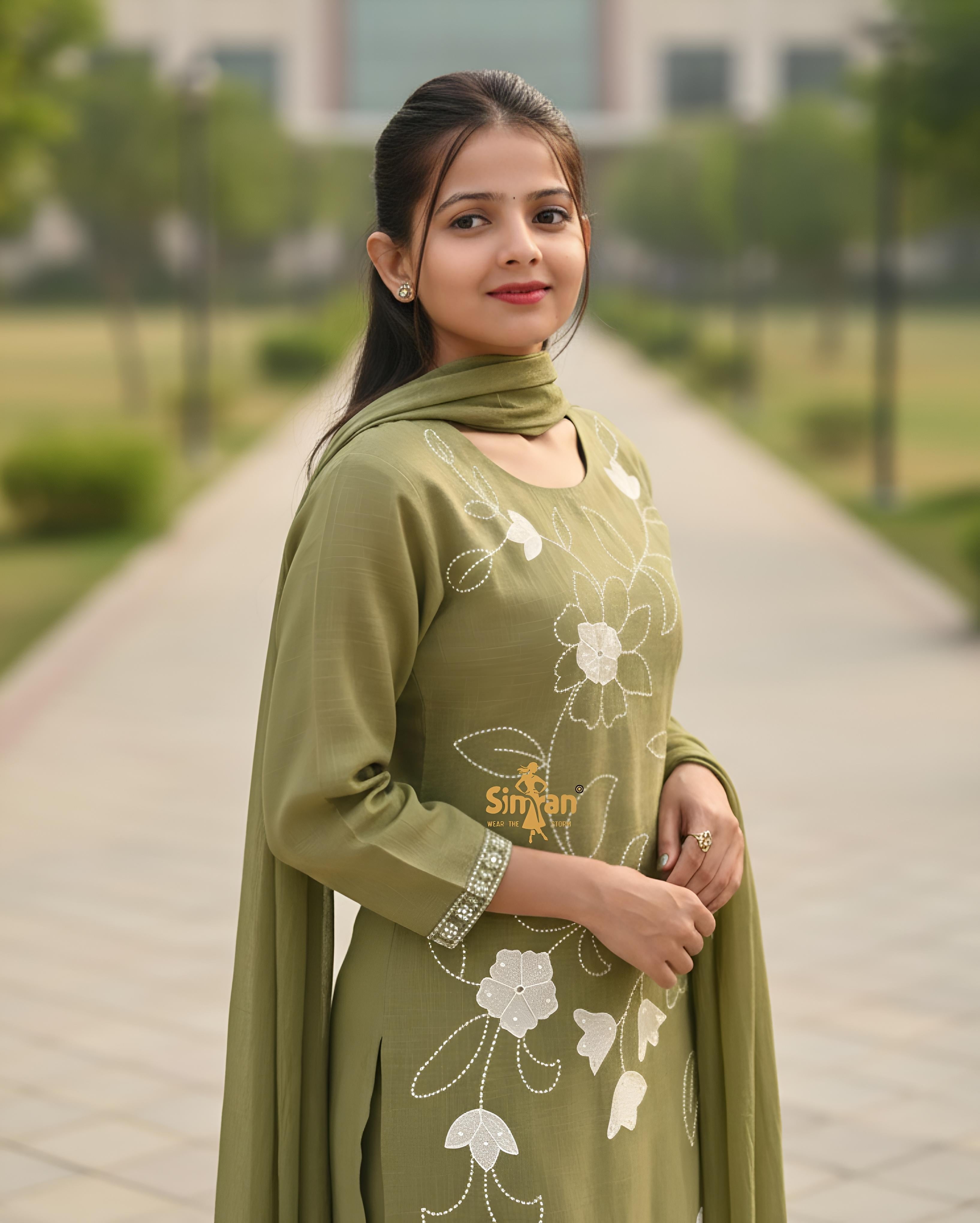 Linen Cotton Kurti Pant Dupatta Set 014747