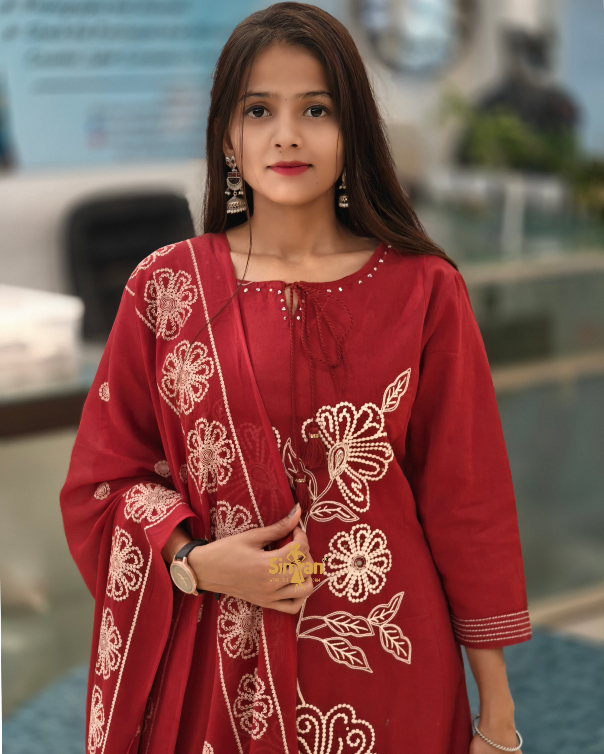 Pure Cotton Kurti Pant Dupatta Set 014364