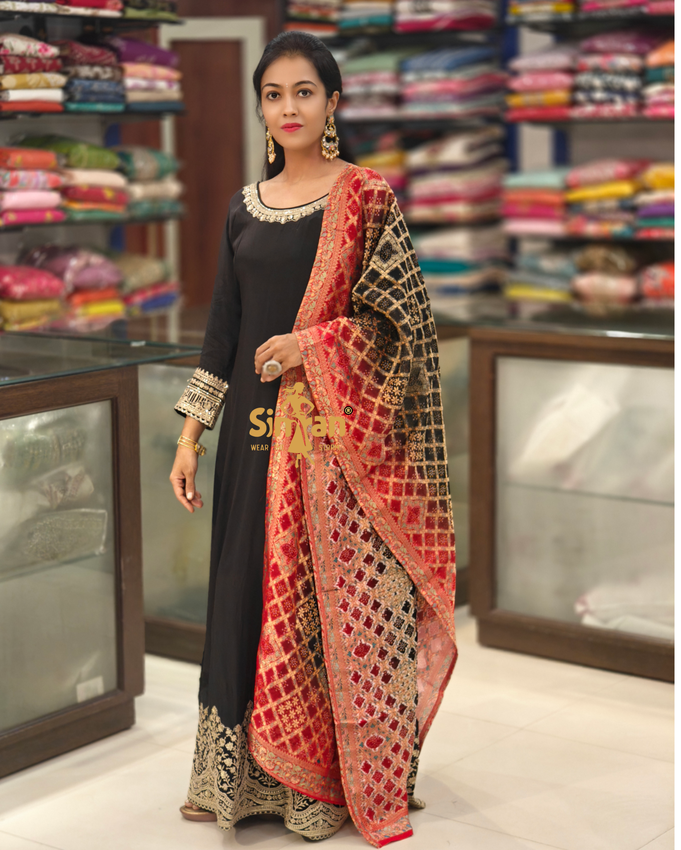 Elegant Silk One Piece Gown with Banarasi Dupatta 014064