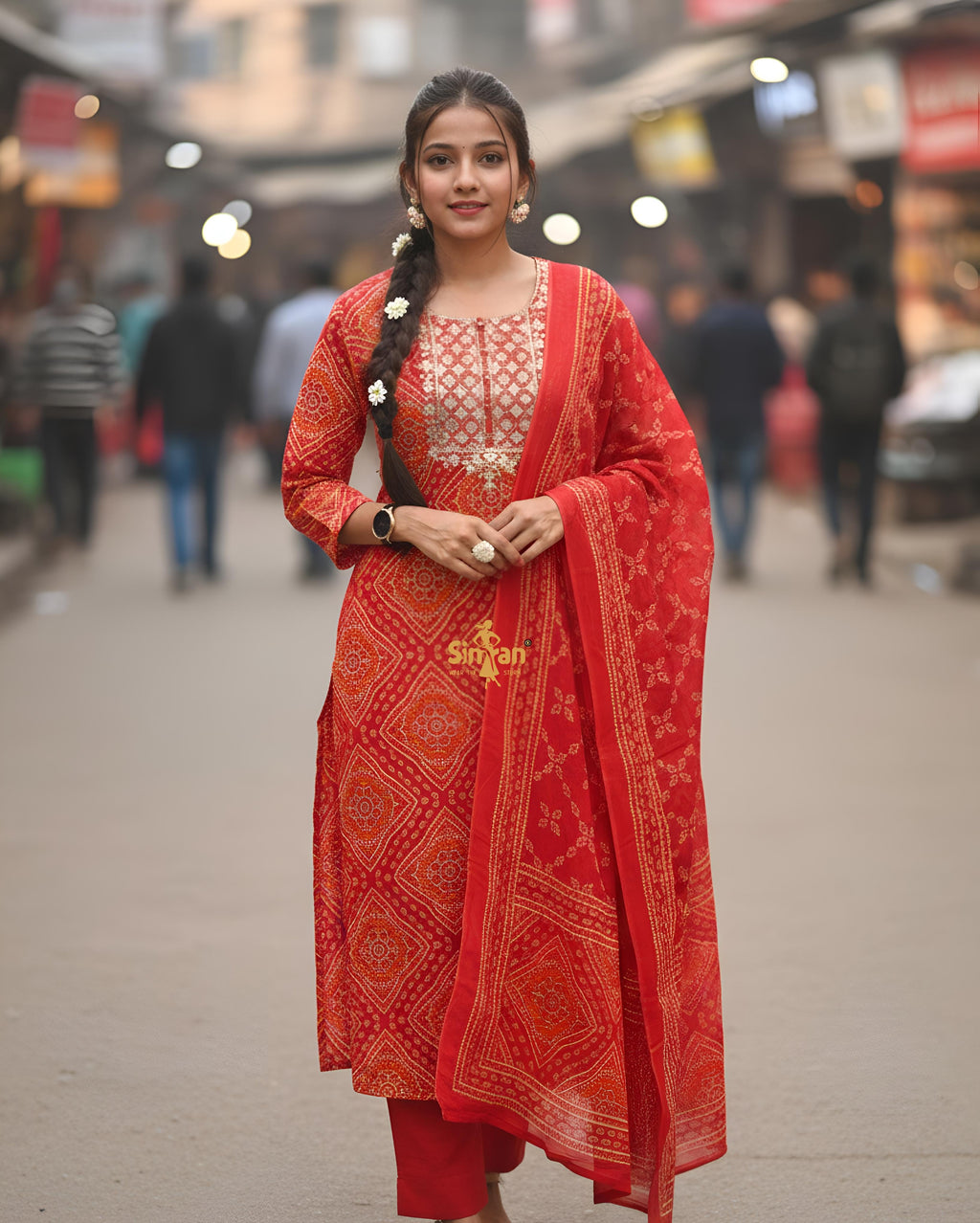 Pure Cotton Kurti Pant Dupatta Set 014759