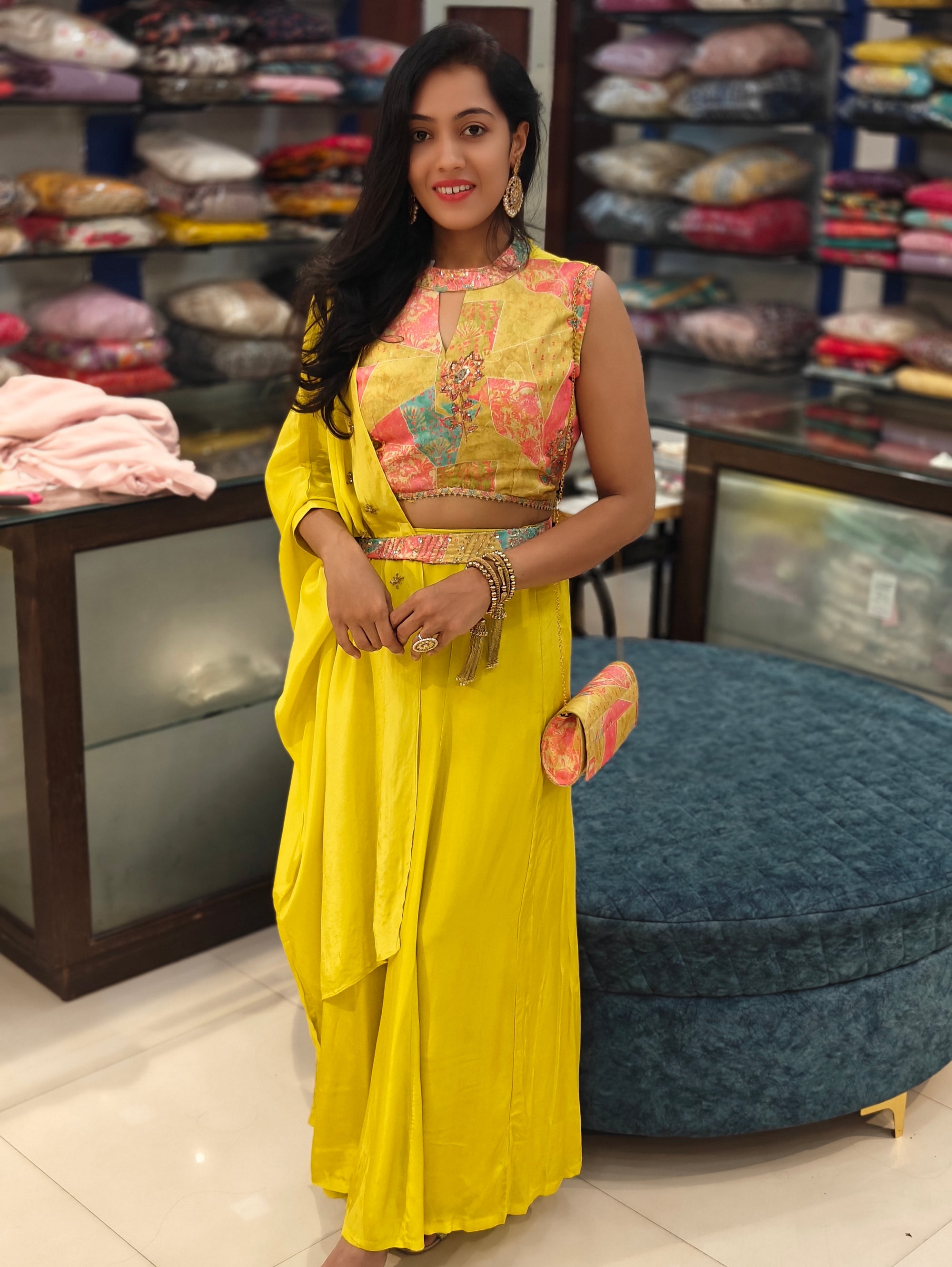 Silk Crop Top & Divider Indo-Western Dress 011239