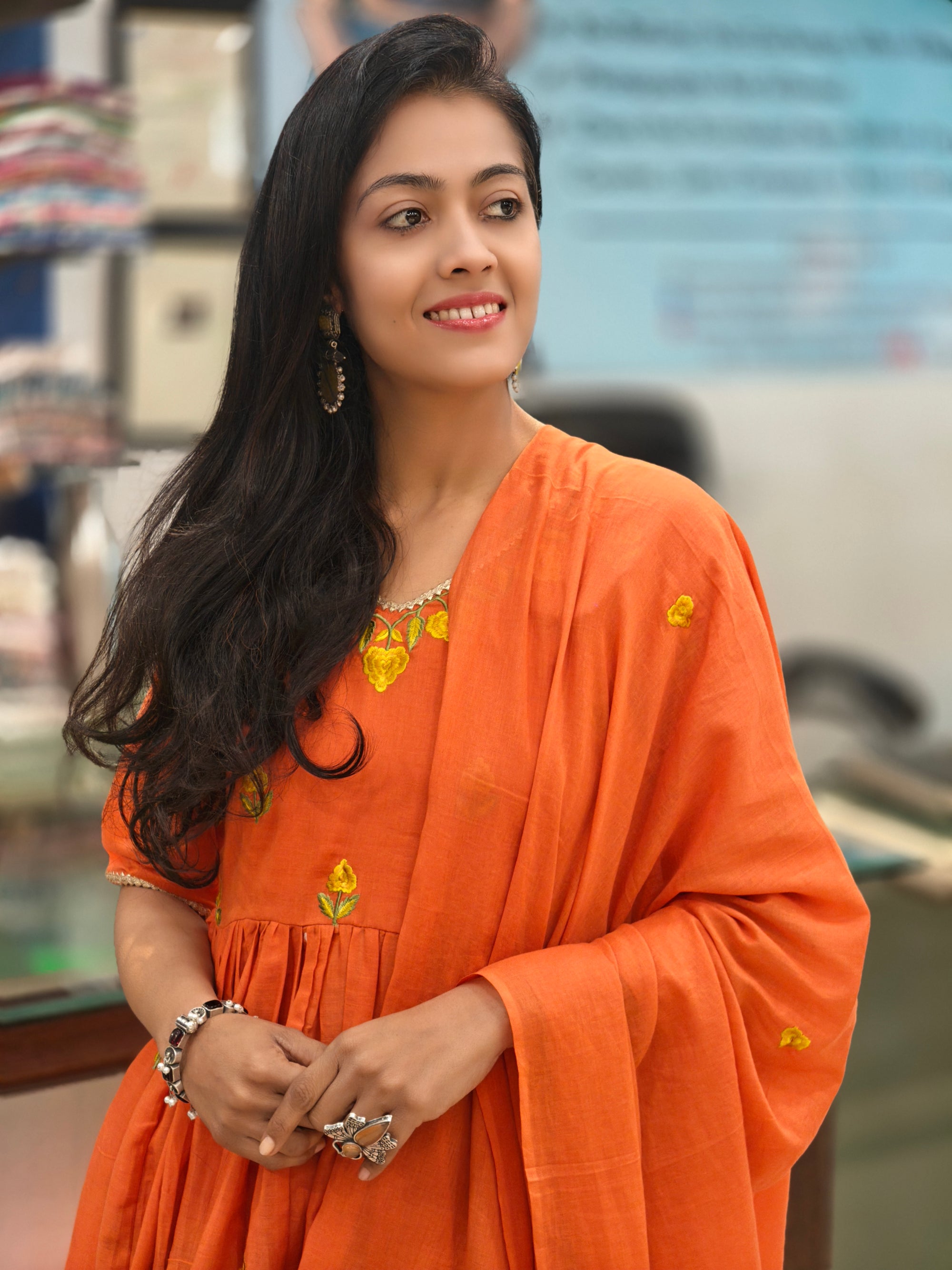 Orange Peplum Top Sharara Dupatta Set 012640