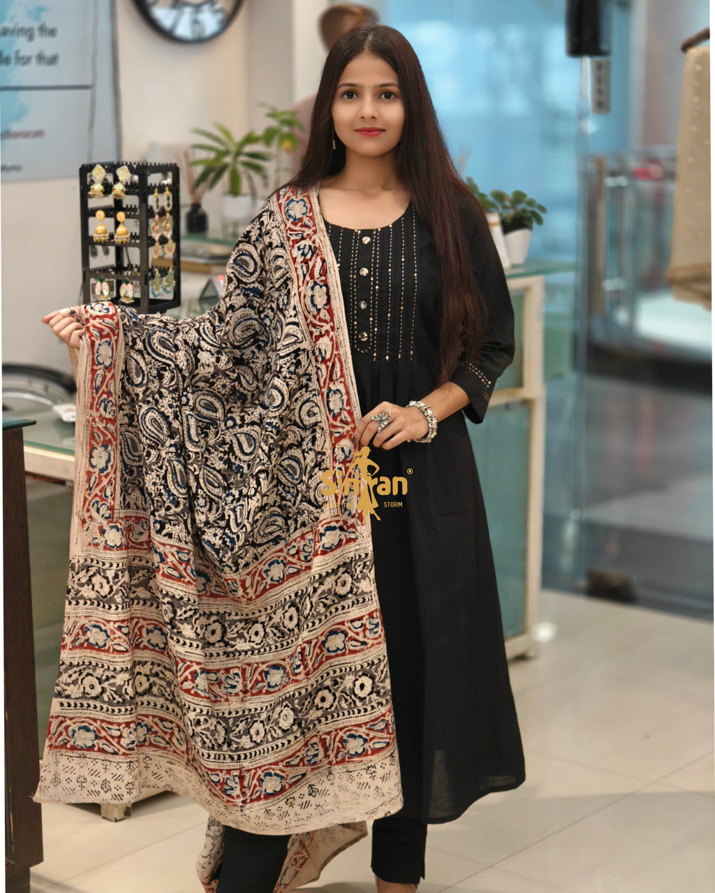 A-Line Pure Cotton  Kurti Pant Dupatta Set 014361