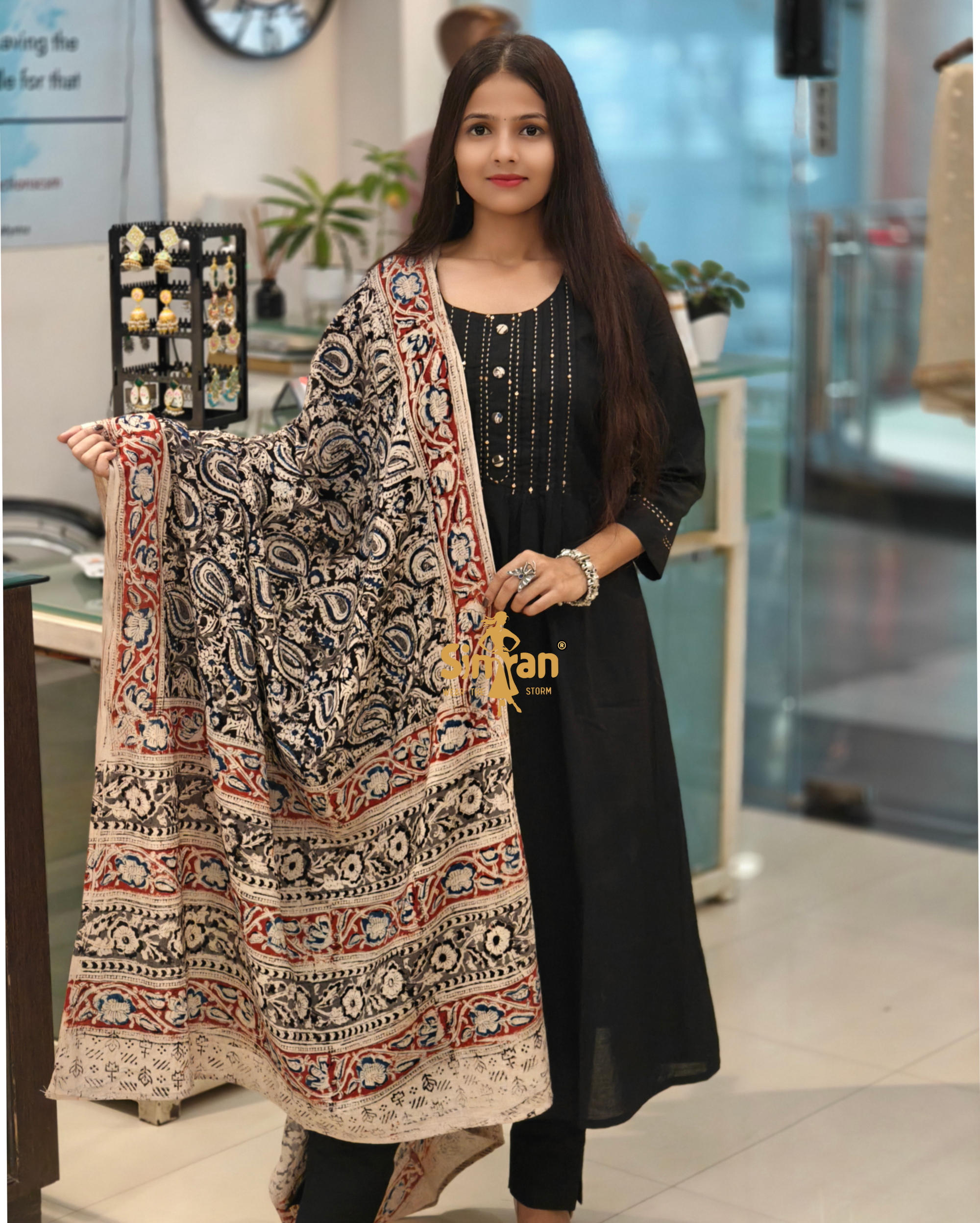 A-Line Pure Cotton  Kurti Pant Dupatta Set 014361