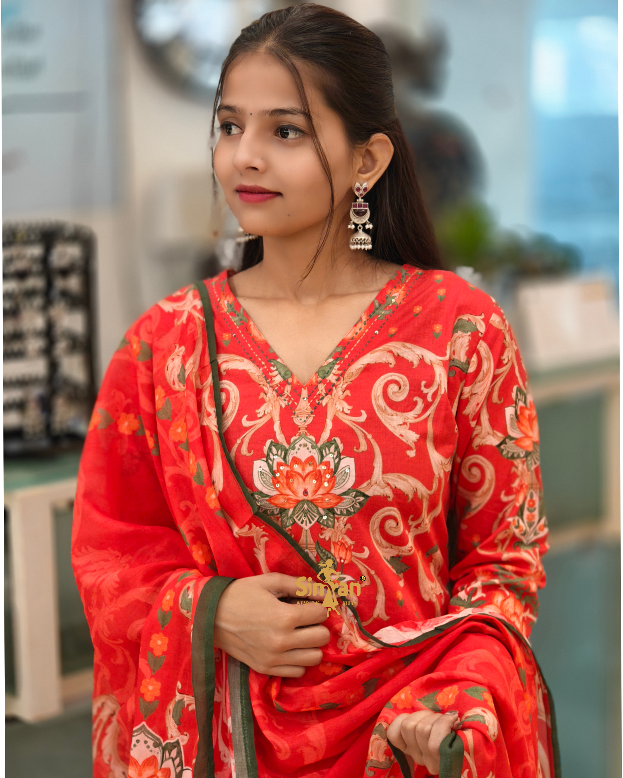 A-Line Pure Cotton  Kurti Pant Dupatta Set 014392