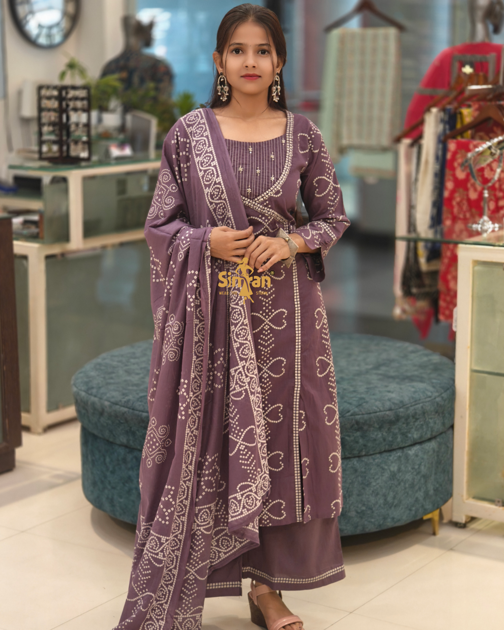 A-Line Pure Cotton  Kurti Pant Dupatta Set 014415