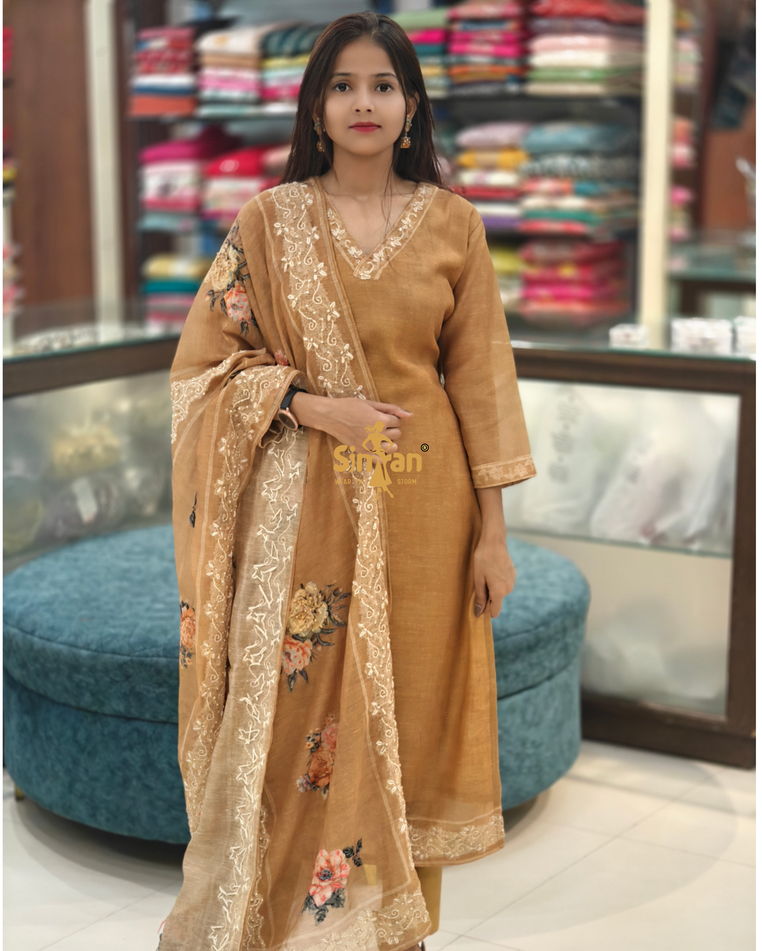 Silk Kurti Pant Dupatta Set 014407