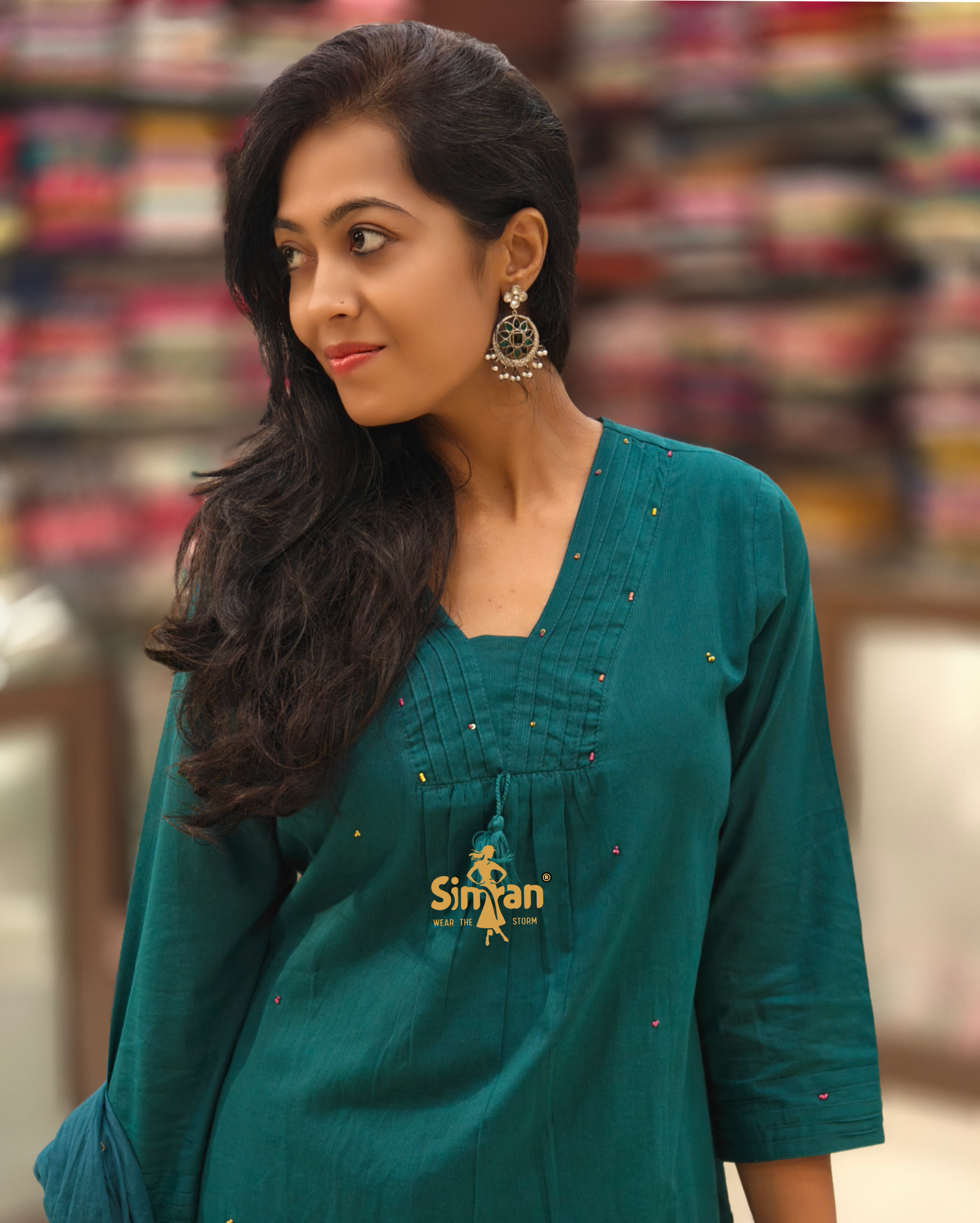 A-Line Pure Cotton  Kurti Pant Dupatta Set 014384