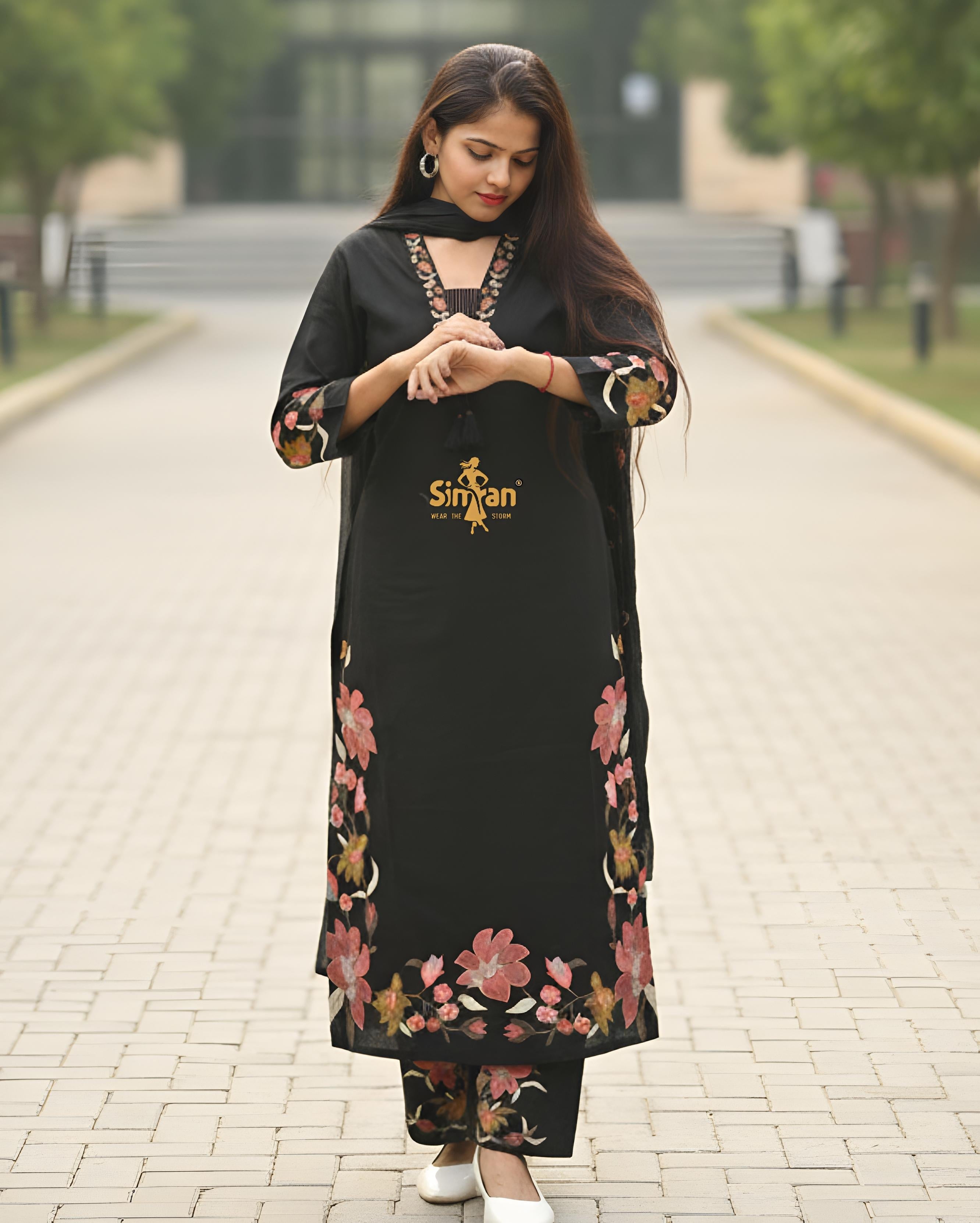 Linen Cotton Kurti Pant Dupatta Set 014726