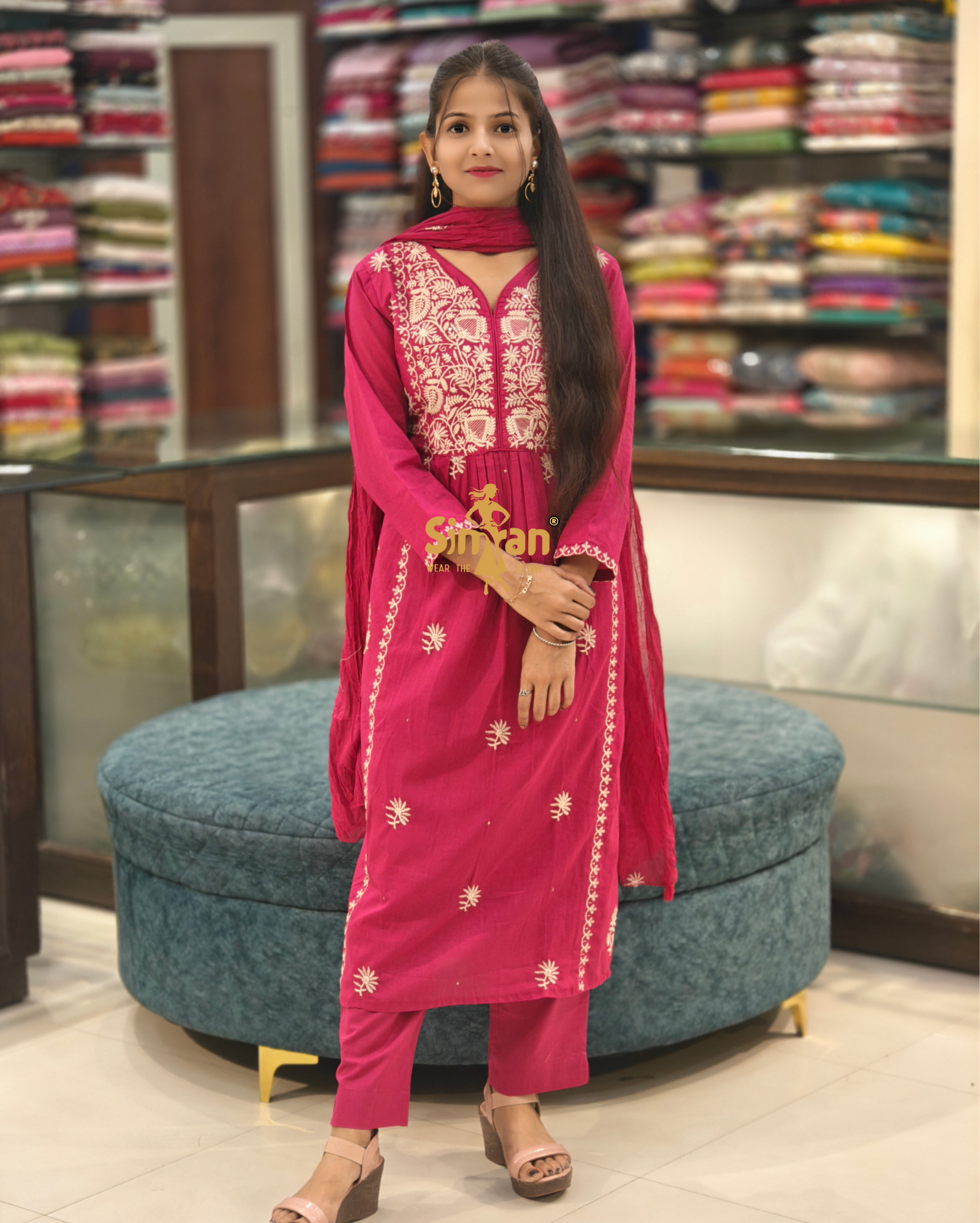 Pure Cotton Kurti Pant Dupatta Set 014152