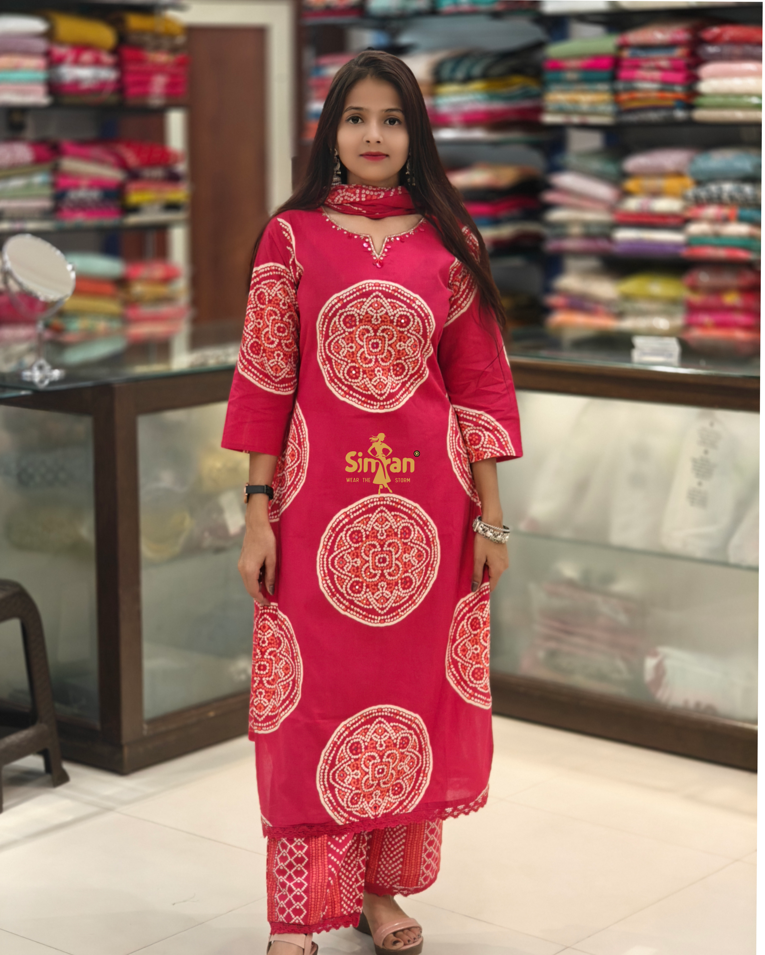 A-Line Pure Cotton  Kurti Pant Dupatta Set 014403