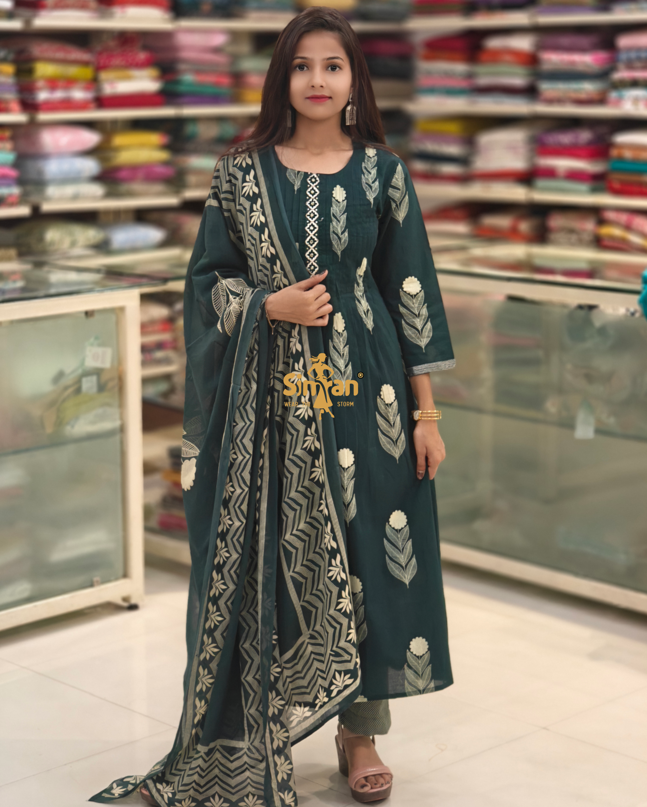 Pure Cotton Kurti Pant Dupatta Set 014159