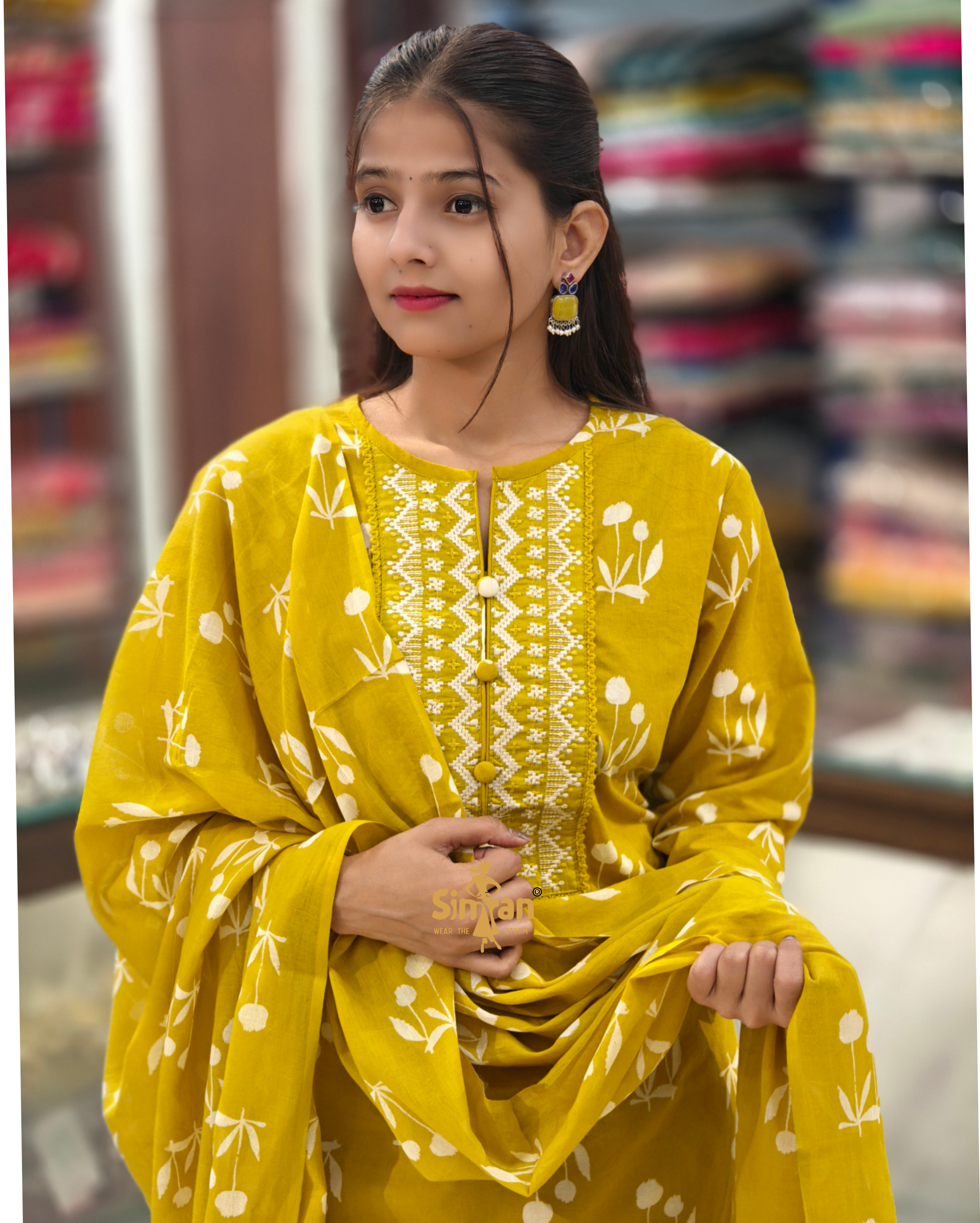 Pure Cotton Kurti Pant Dupatta Set 014397