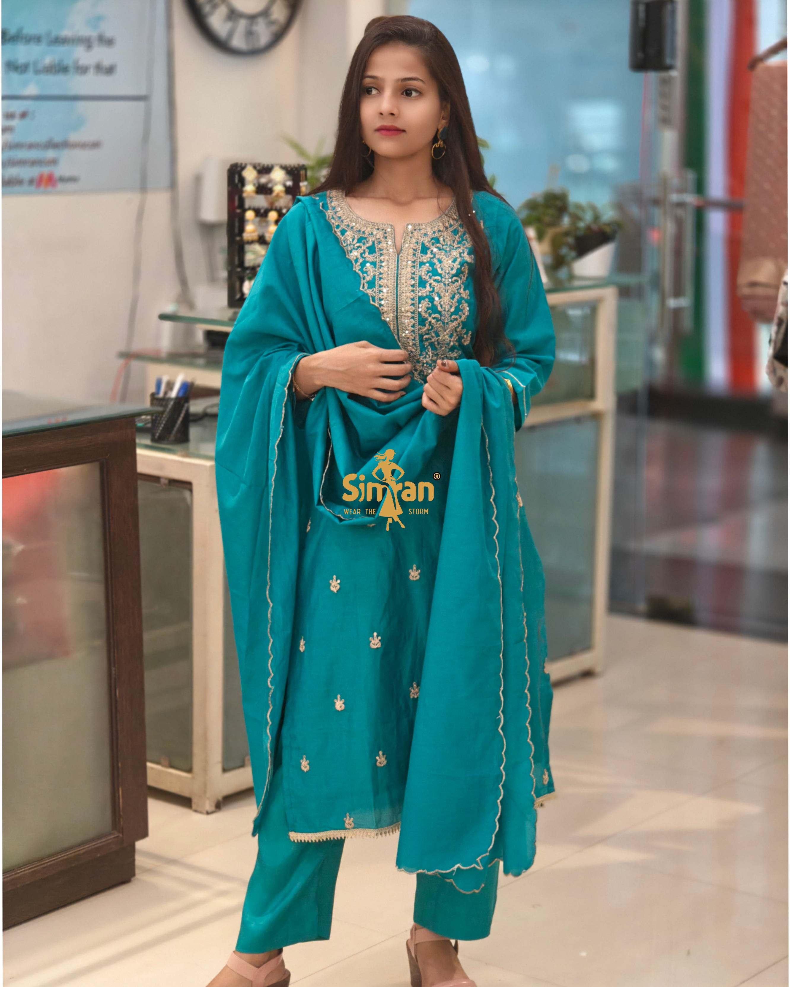 Silk Kurti Pant Dupatta Set 014157