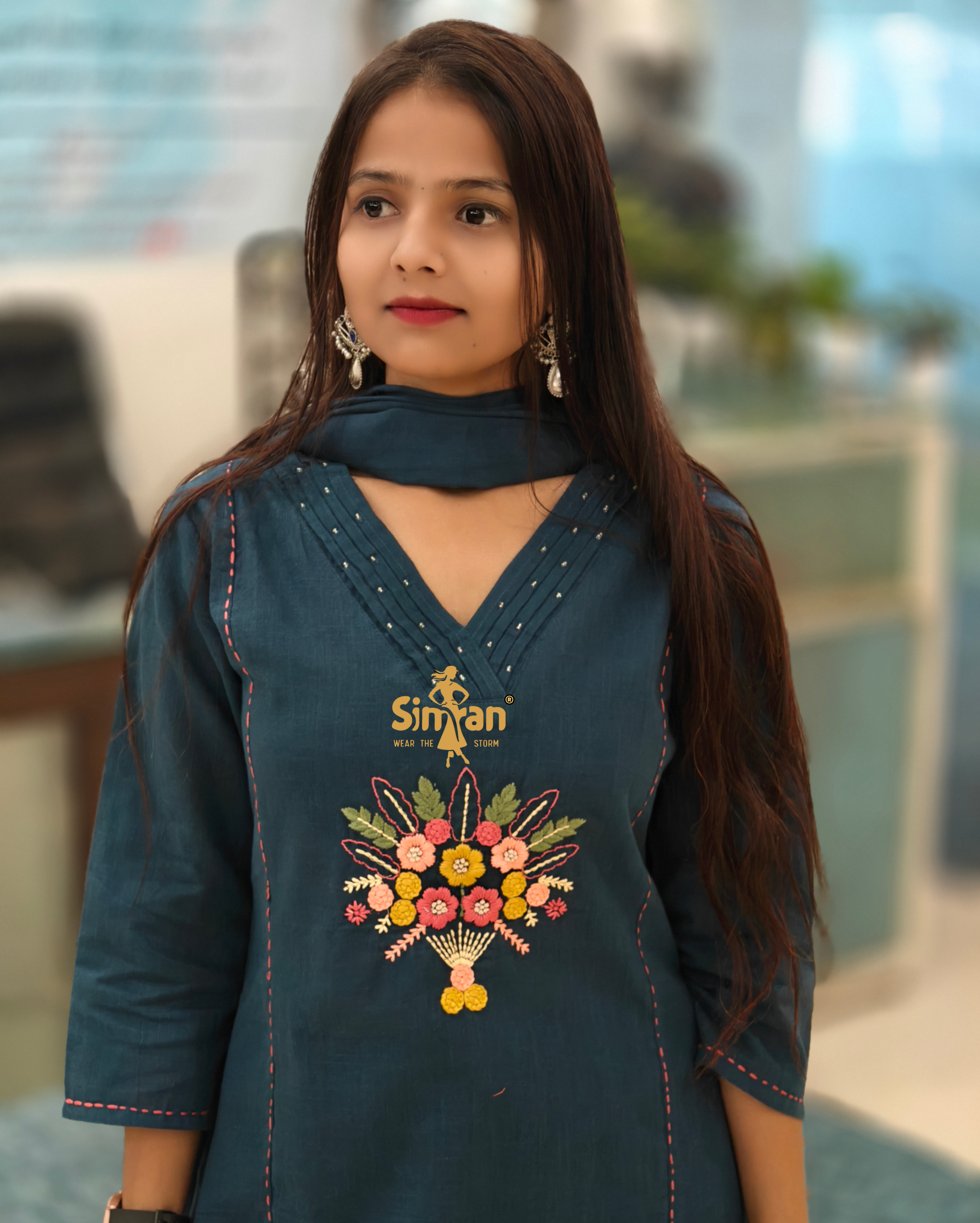 Linen Cotton Kurti Pant Dupatta Set 014401