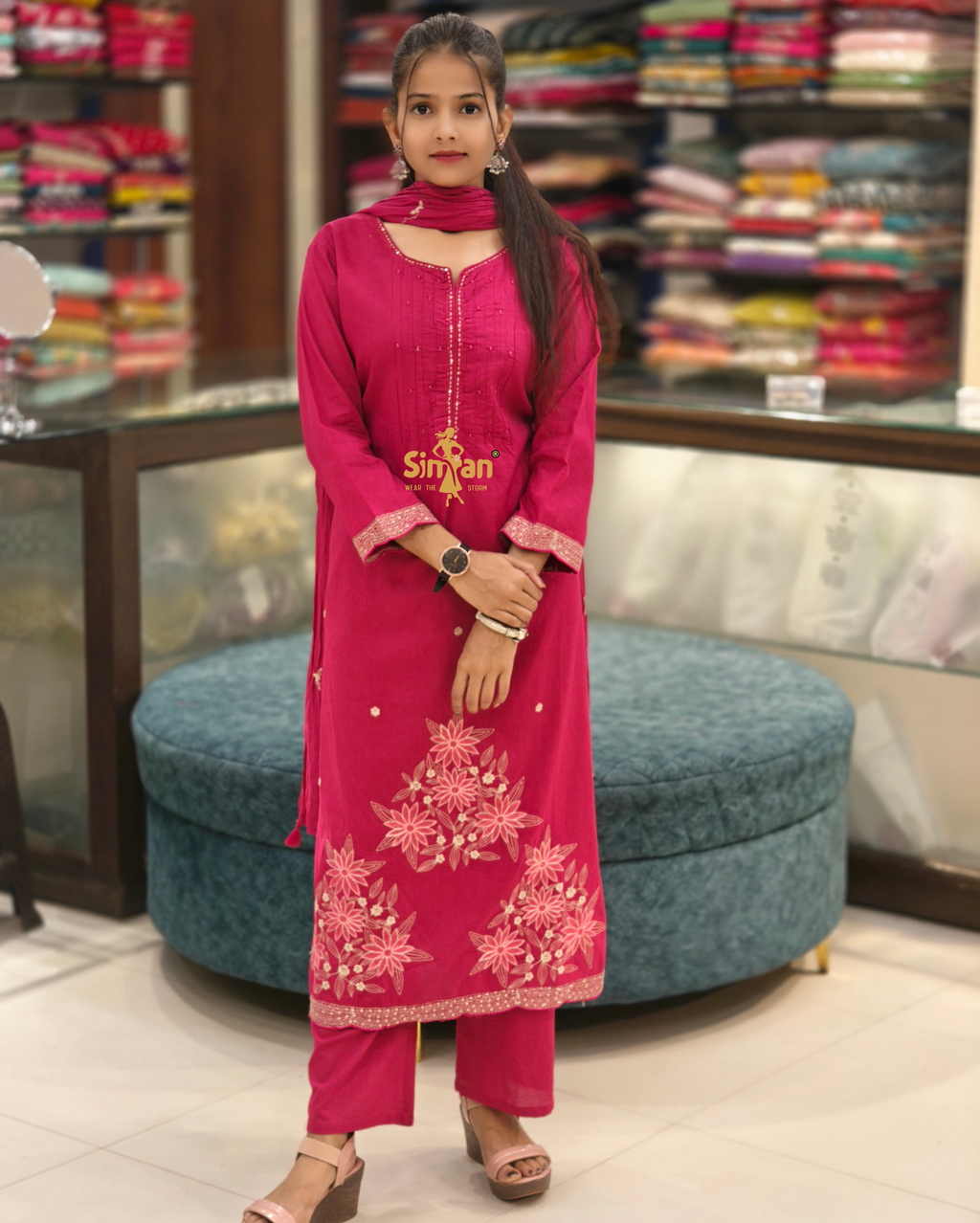 Pure Cotton Kurti Pant Dupatta Set 014383